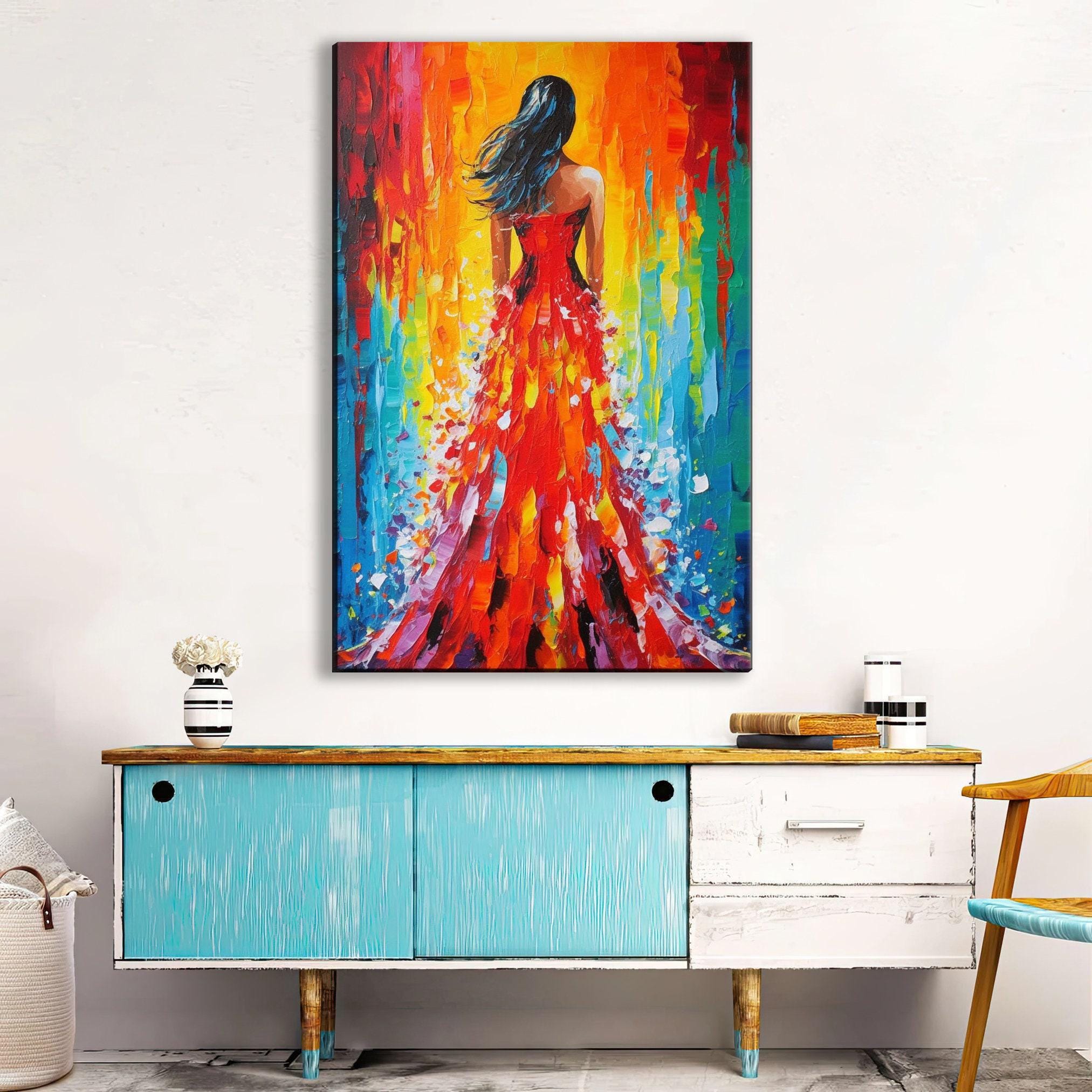 Red Dress Canvas Art - Large Woman Oil Painting Reproduction | Gallery Ready, Feminine Charm