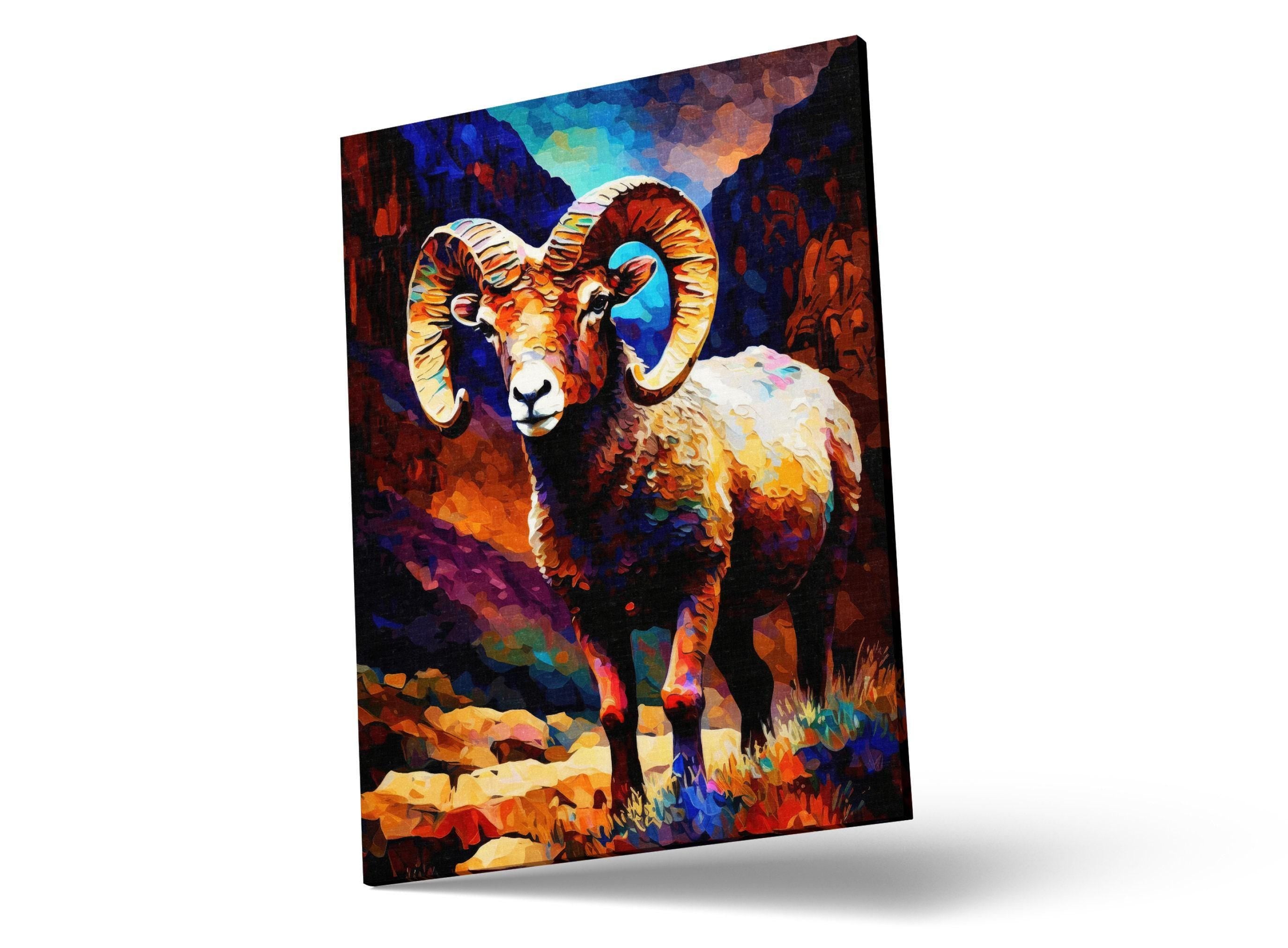 Bighorn Sheep Canvas Print - Vibrant Southwest Wall Art | Colorful Desert Wildlife Art