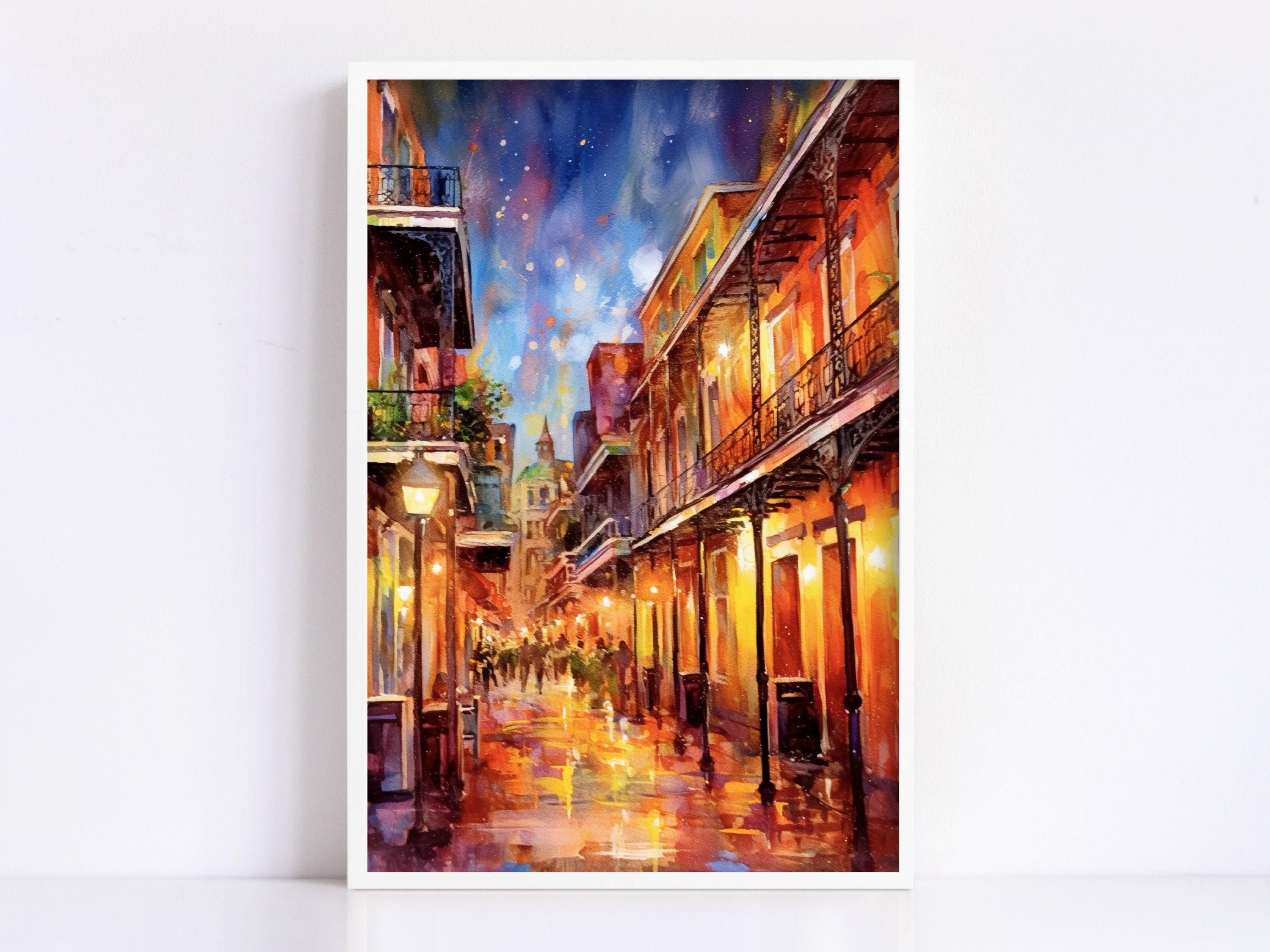 Bourbon Street Lights Watercolor – NOLA Wall Art, Giclee Print on Canvas, Artist Paper, Watercolor Paper, Available in Extra Large Sizes