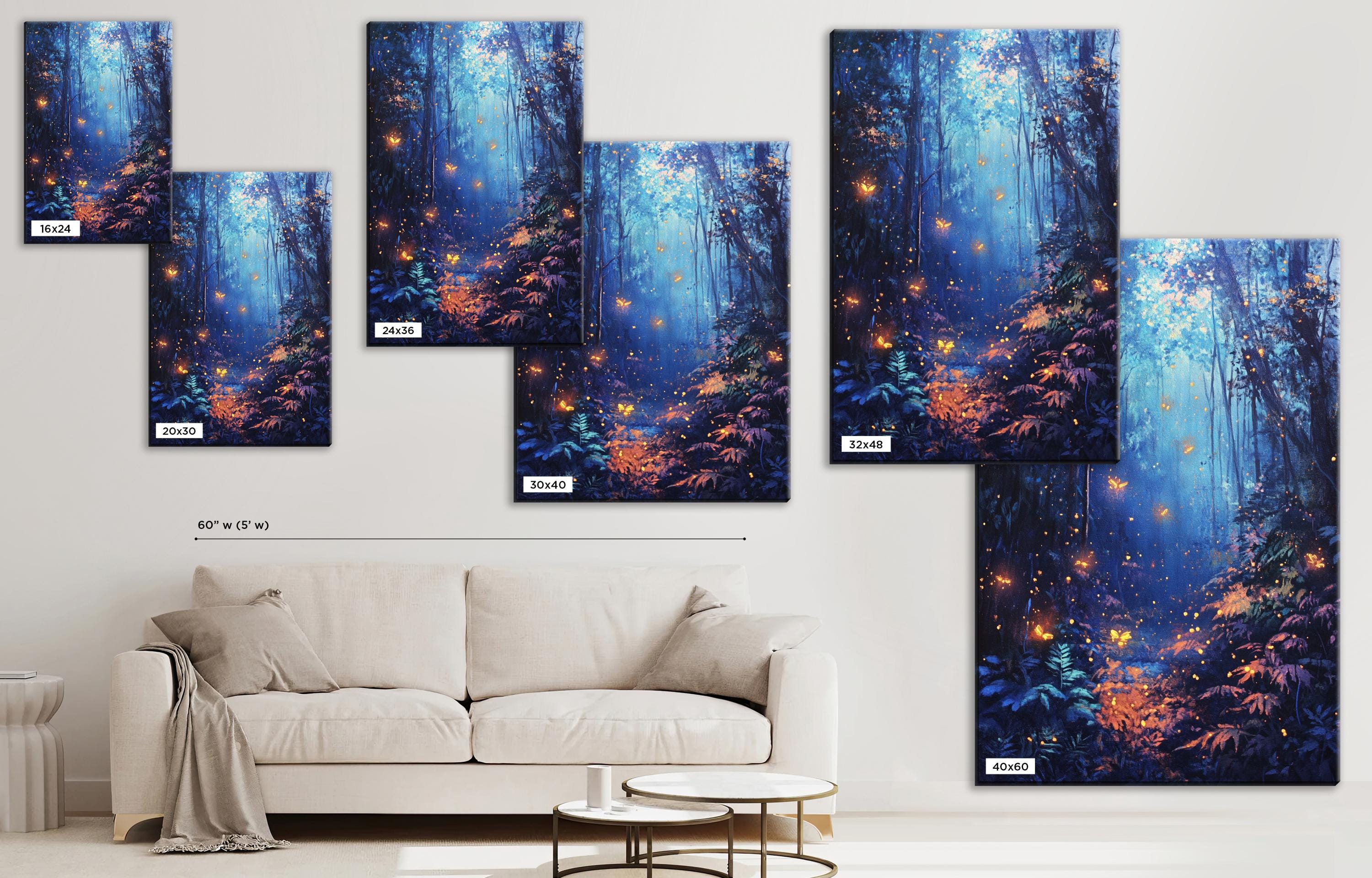 a living room with a couch and a painting on the wall