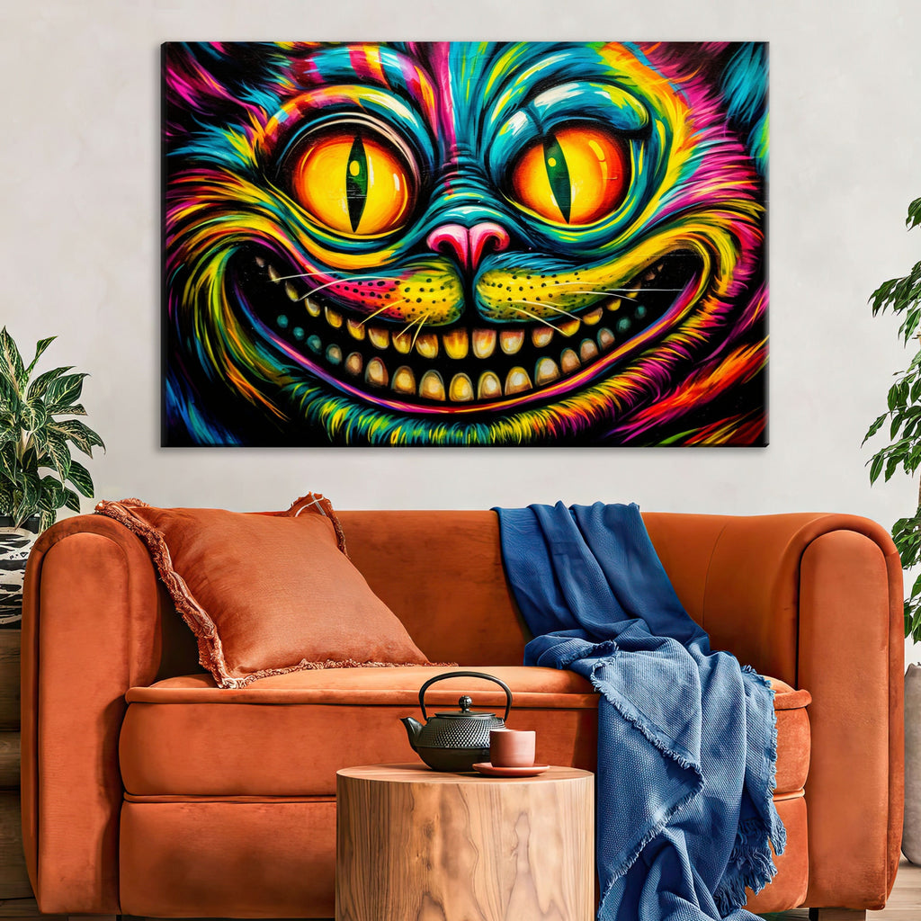 Cheshire Cat Wall Art – Vibrant Fantasy Canvas Print | Wonderland Themed Art