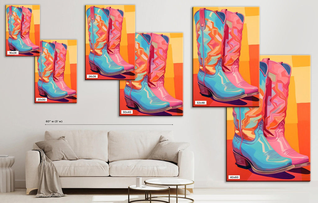 Cowboy Boots Canvas - Vibrant Western Wall Art | Ladies Pink Cowboy Boots, Gallery Wrapped