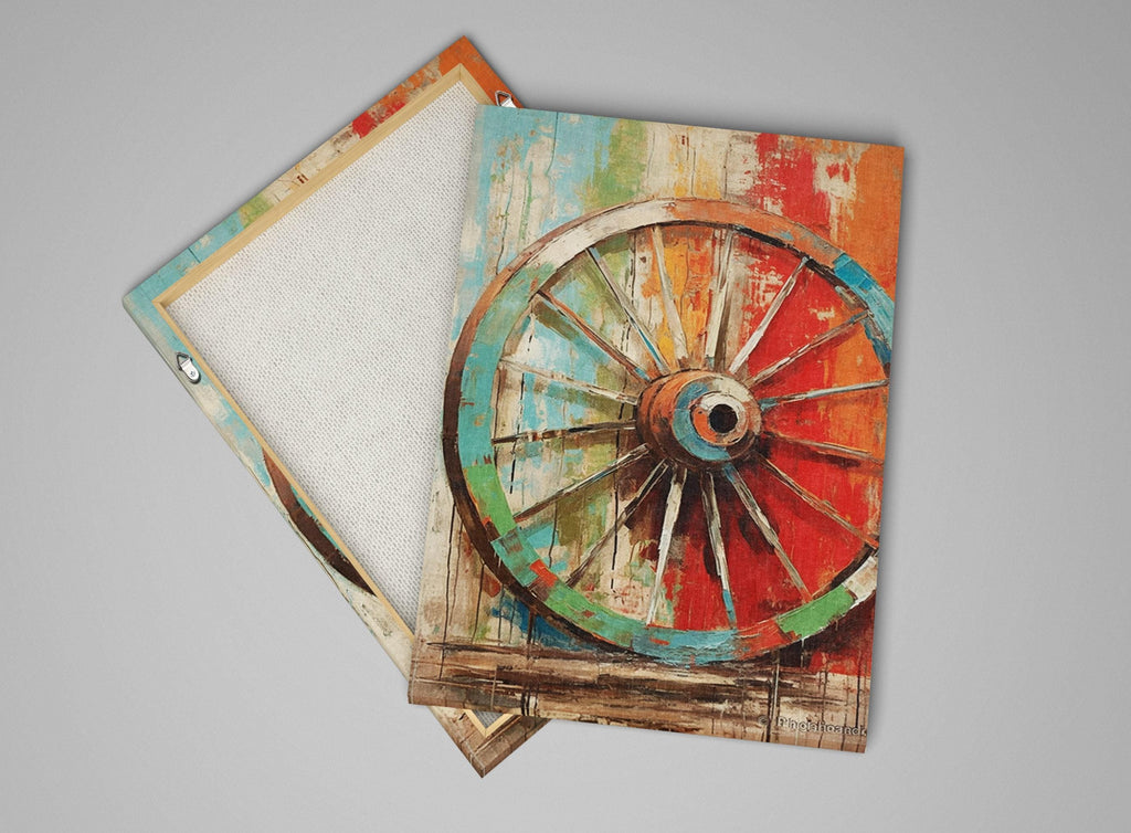 Wagon Wheel Wall Art – Rustic Elegance Farmhouse Canvas Art, Large Gallery Wrapped Print