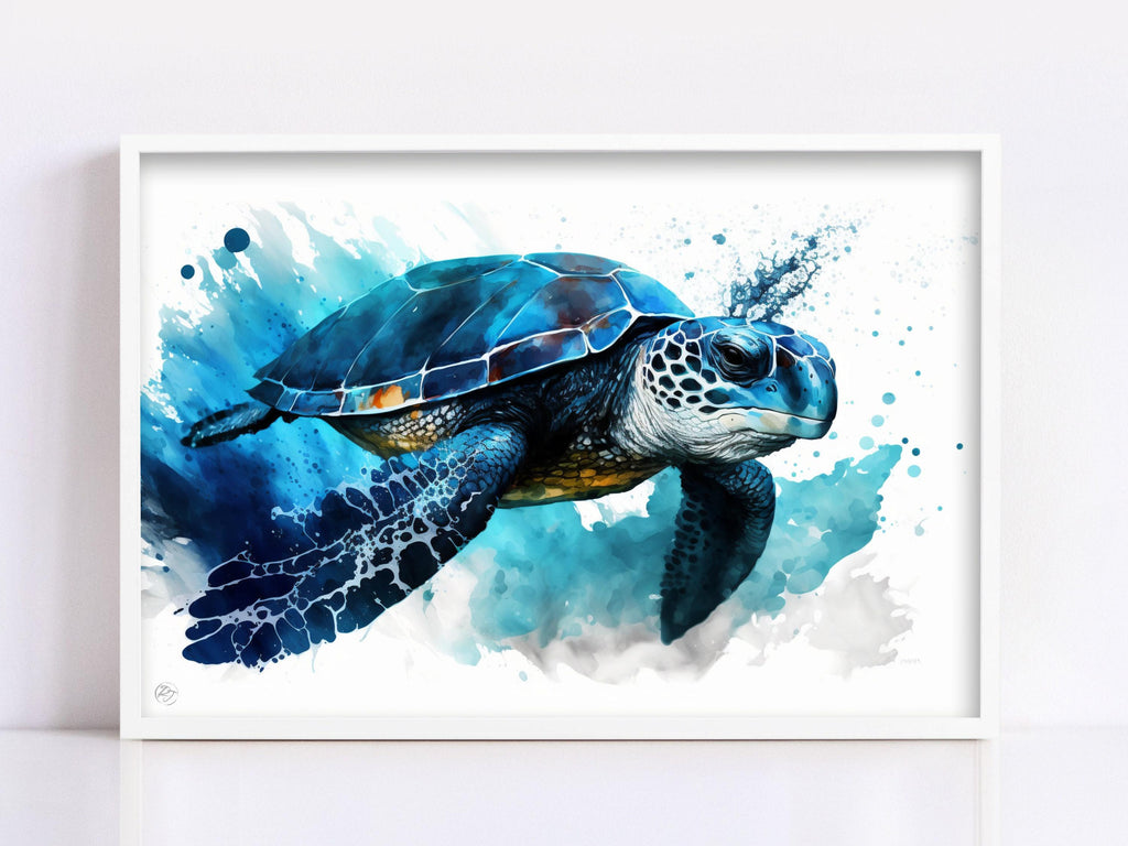 Ocean's Guardian: Watercolor Sea Turtle Wall Art, Giclee Print on Canvas, Artist Paper, Watercolor Paper, Available in Extra Large Sizes