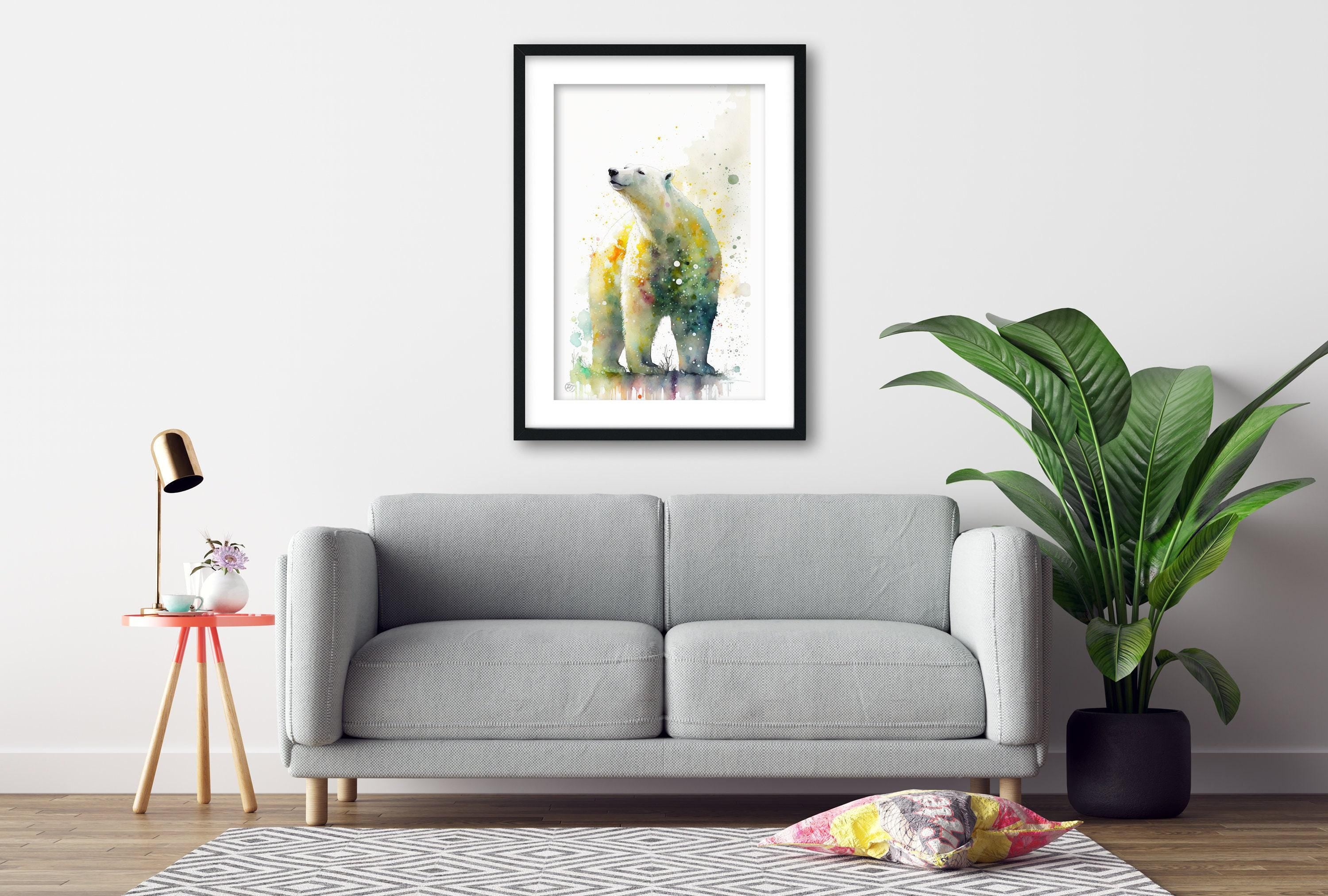 Arctic Majesty: Polar Bear Watercolor Wall Art Print, Giclee Print on Canvas, Artist Paper, Watercolor Paper, Available in Extra Large Sizes