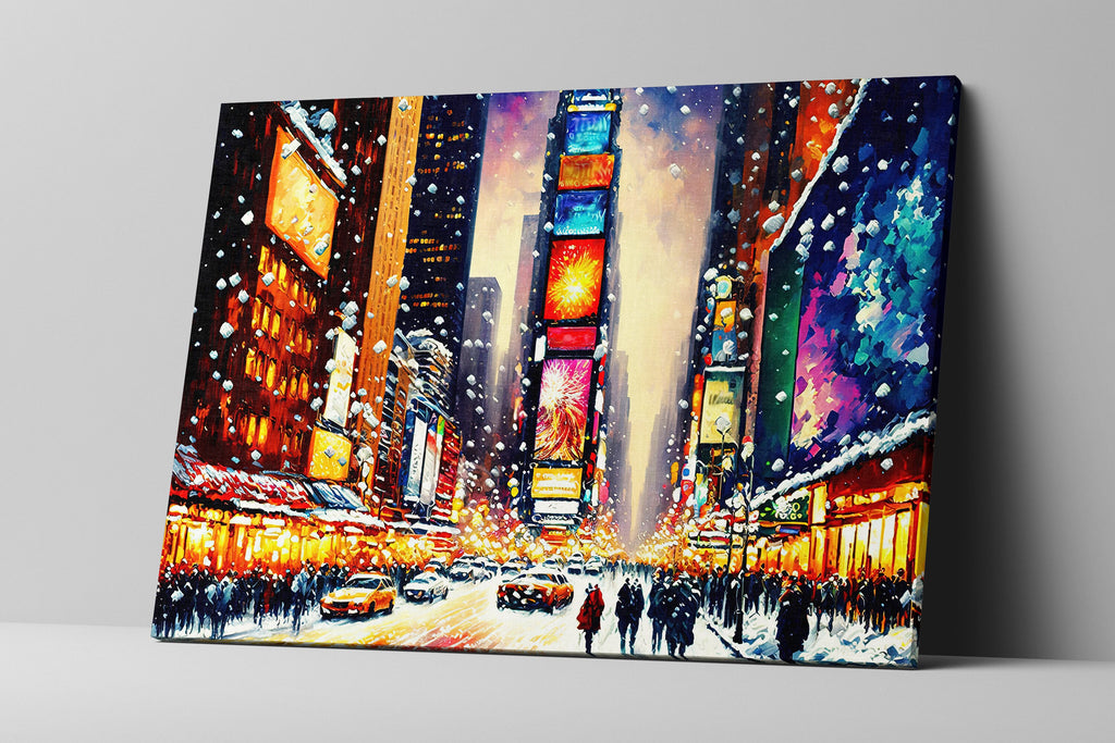 Times Square Canvas Print – Vibrant NYC Winter Scene on Gallery Ready Canvas