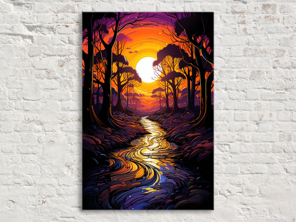 African River Canvas | Jungle Sunrise Forest - Gallery Wrapped Large Canvas Art
