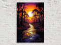 African River Canvas | Jungle Sunrise Forest - Gallery Wrapped Large Canvas Art