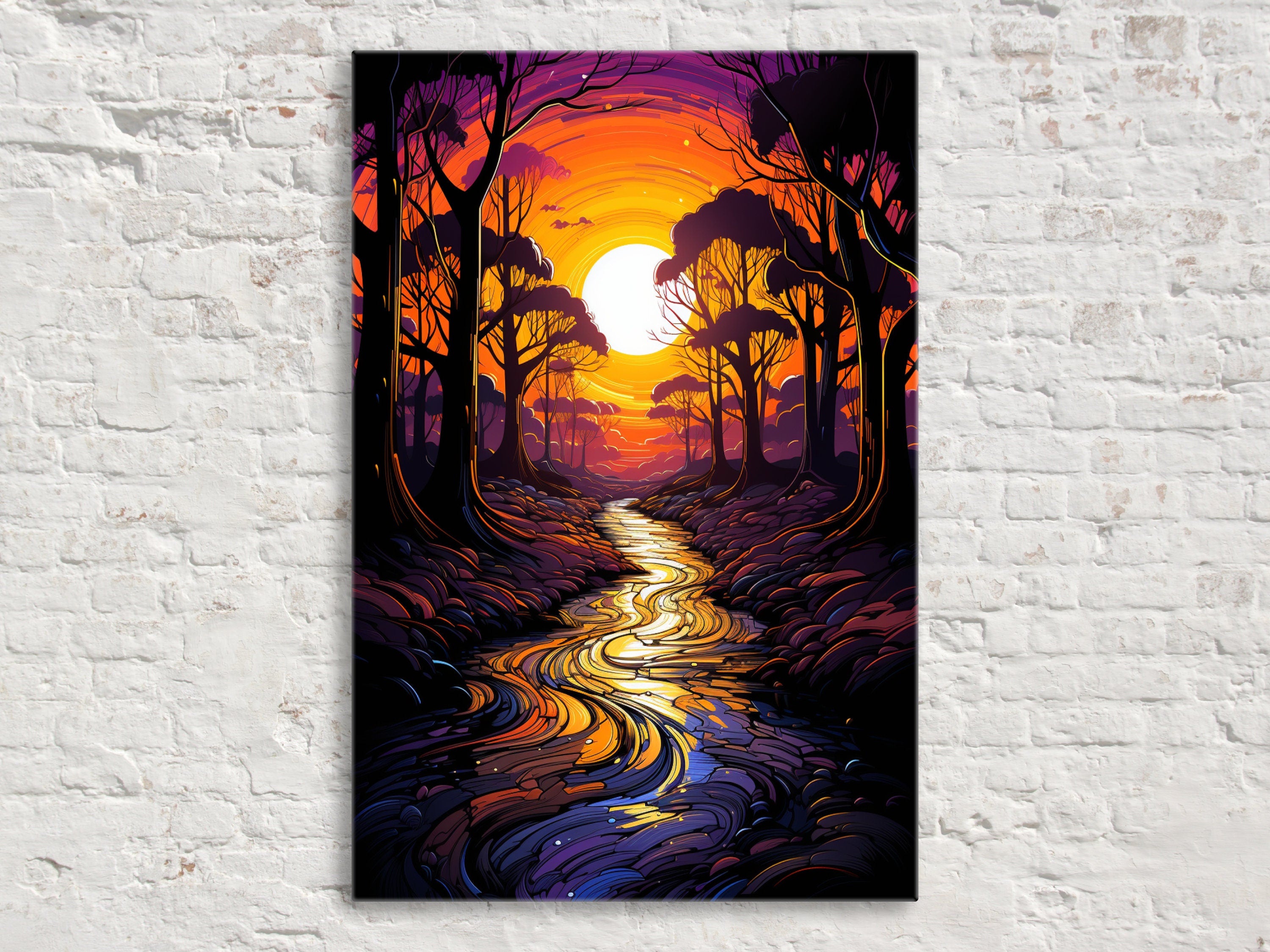 African River Canvas | Jungle Sunrise Forest - Gallery Wrapped Large Canvas Art