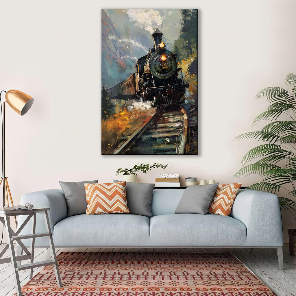 Steam Locomotive Artwork – Vintage Steam Engine on Gallery Wrapped Canvas, Ready to Hang