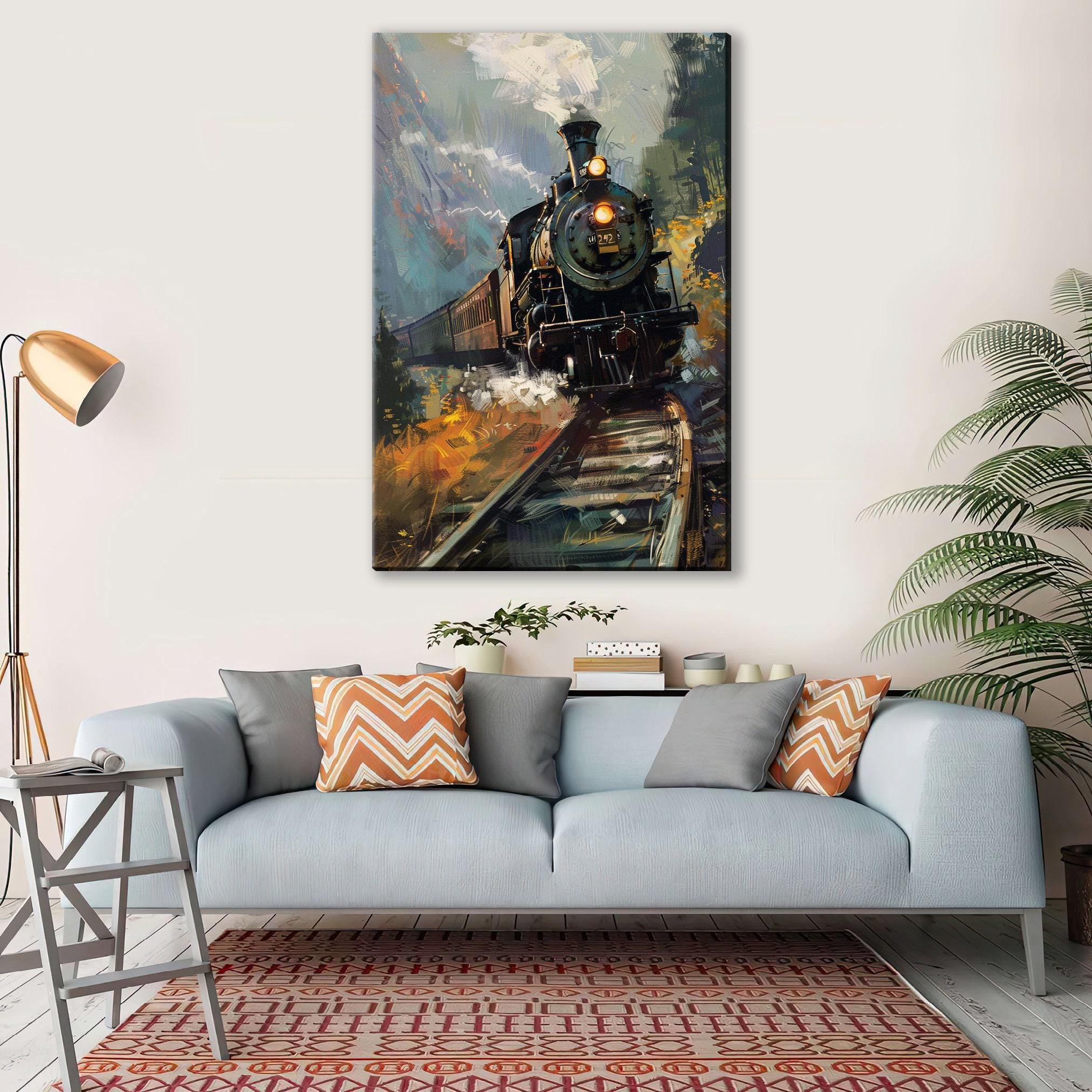 Steam Locomotive Artwork – Vintage Steam Engine on Gallery Wrapped Canvas, Ready to Hang