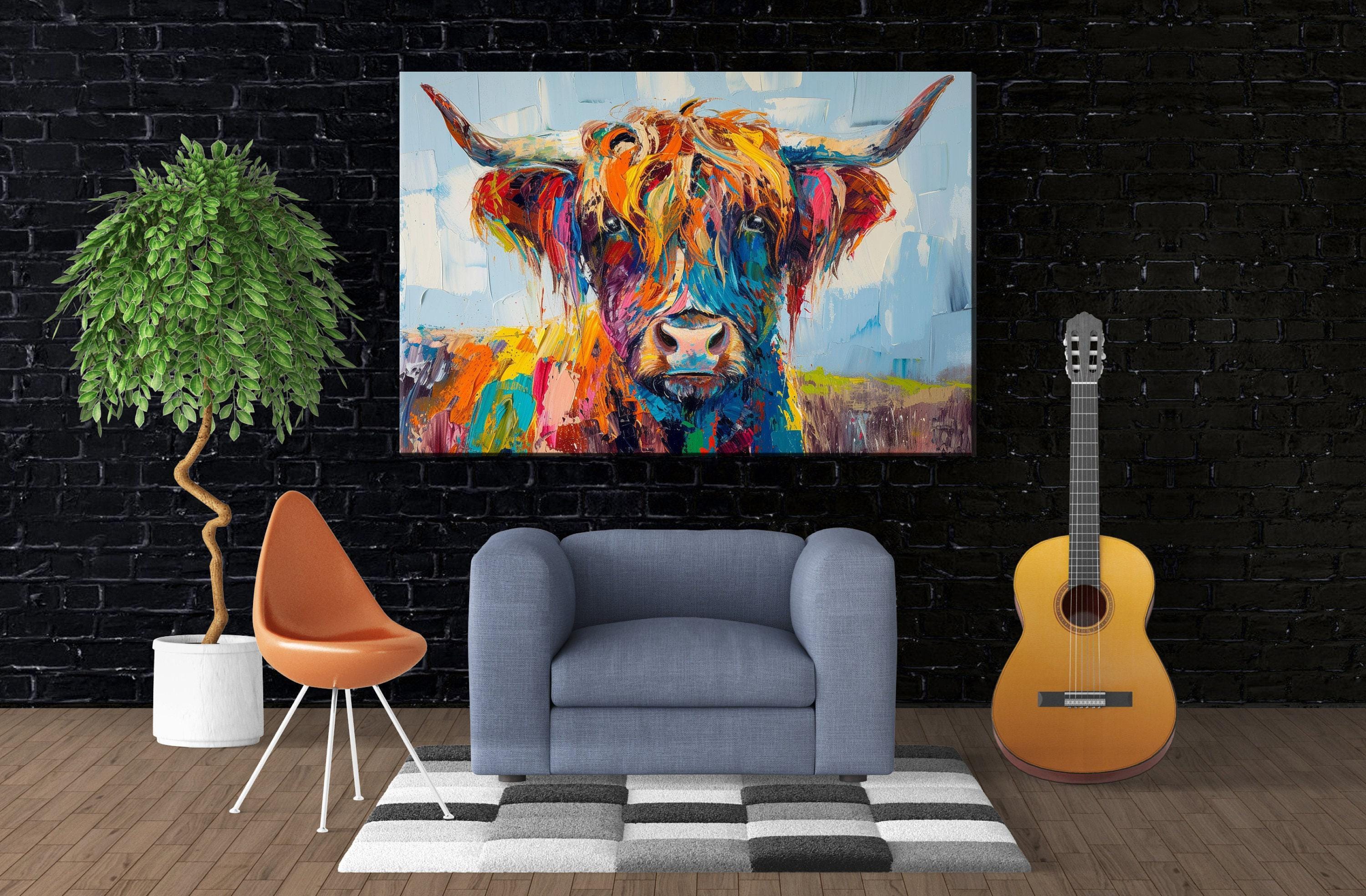 Highland Cow Canvas - Rustic Farmhouse Wall Art | Extra Large Gallery Wrapped Print