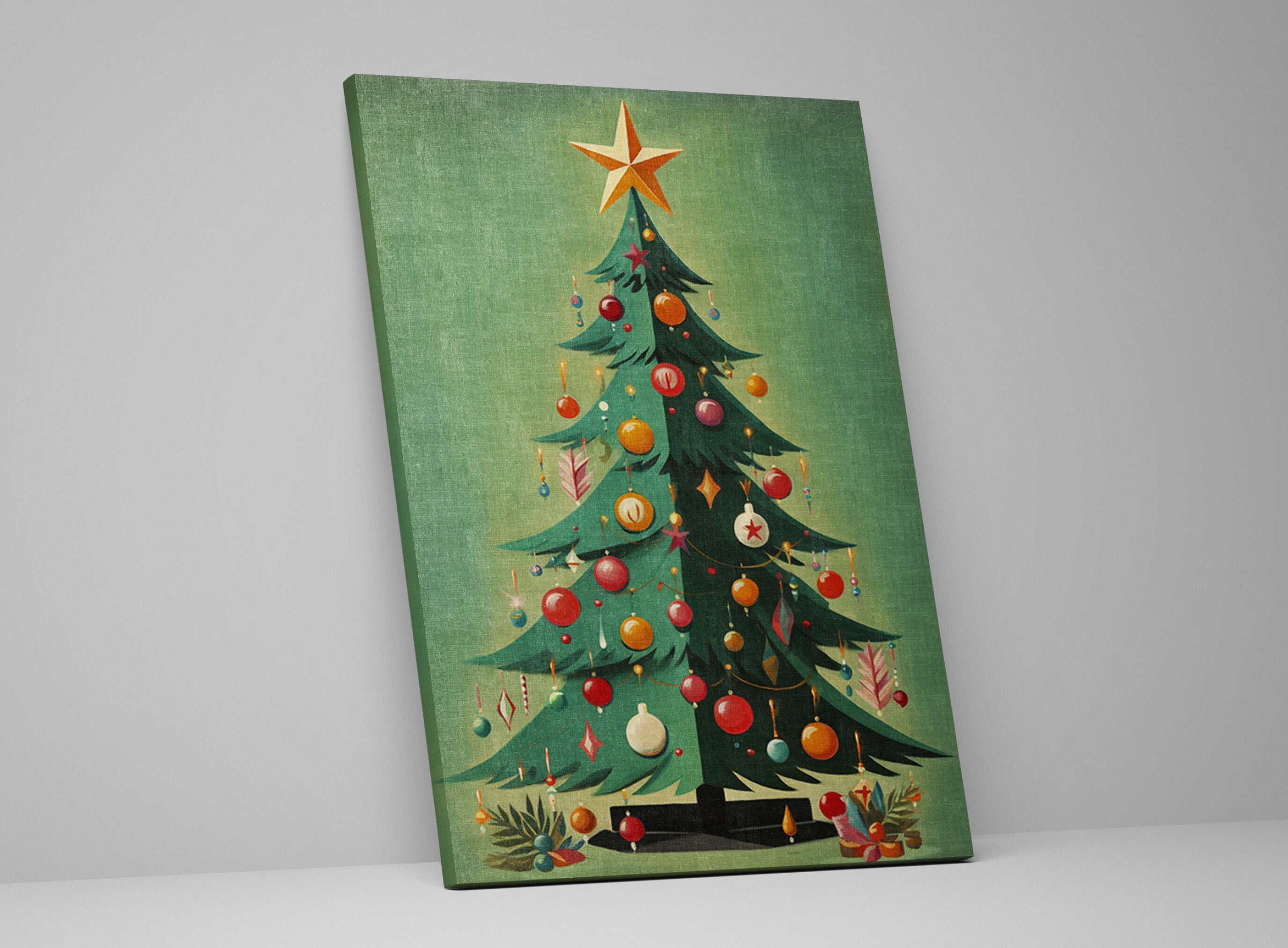 Mid-Century Modern Art - Christmas Tree Art Print on Gallery Wrapped Canvas, Extra Large