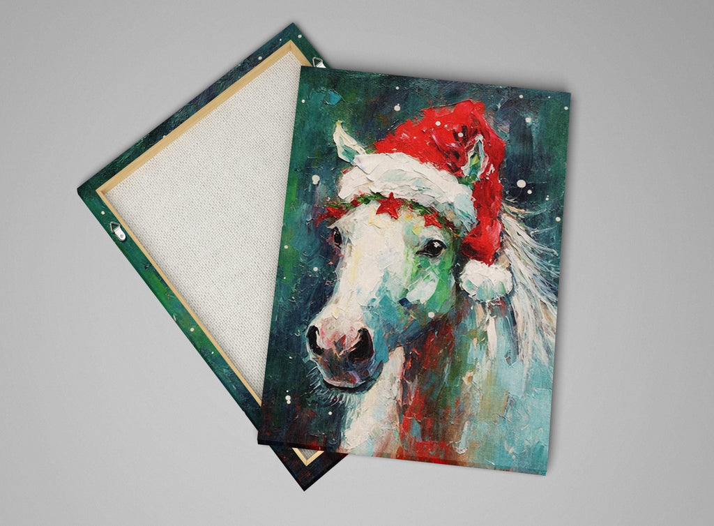Horse Christmas Canvas - Festive Horse Painting on Gallery Wrapped Canvas for Holiday Home Decor