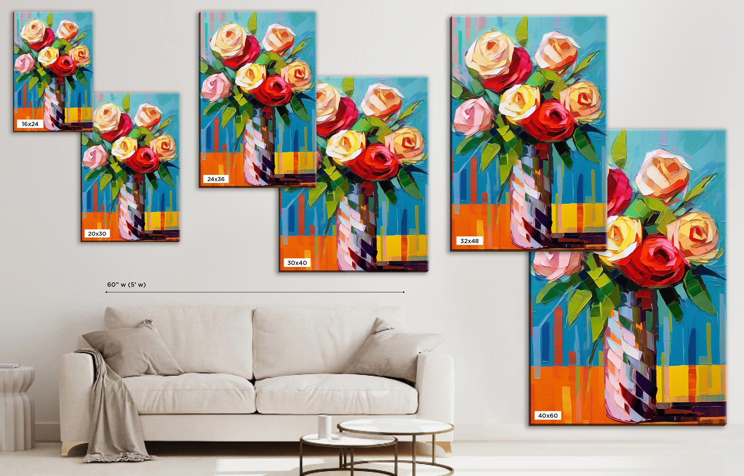 Rose Bouquet Canvas | Elegant Floral Arrangement - Large Canvas Art Wall Decor