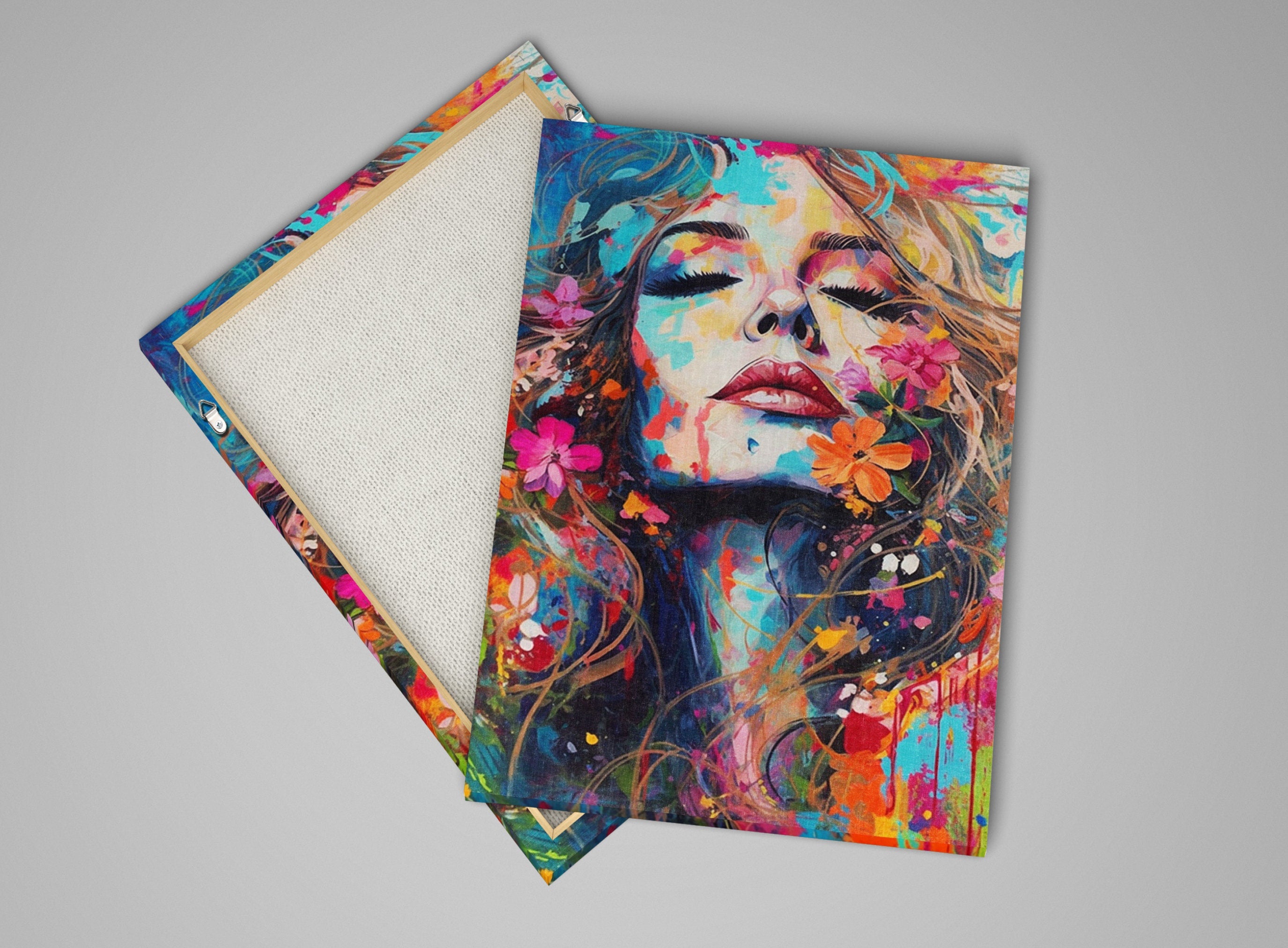 Woman Face Canvas - Large Floral Female Decor | Expressive Modern Art Print