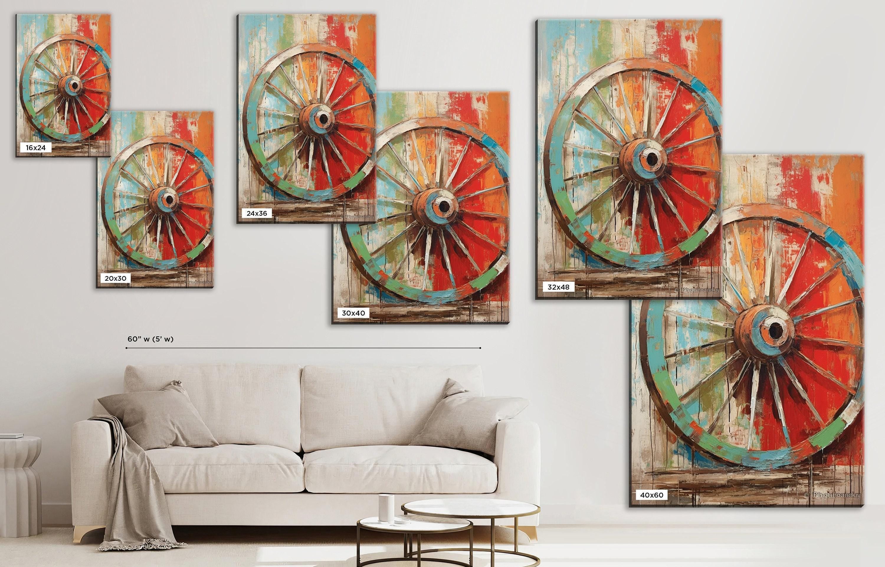 Wagon Wheel Wall Art – Rustic Elegance Farmhouse Canvas Art, Large Gallery Wrapped Print