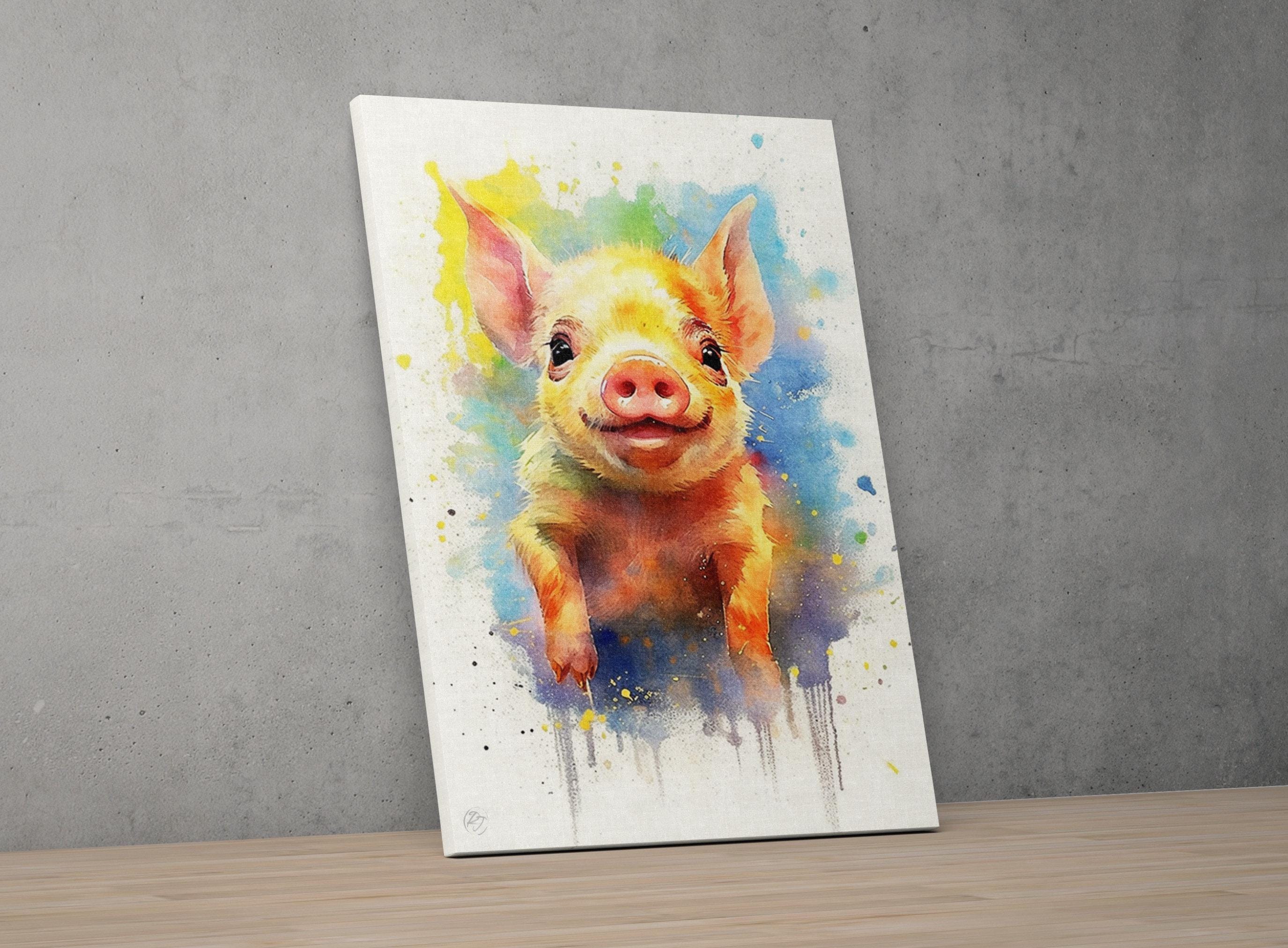 Adorable Piglet Watercolor Print for Nursery Decor, Giclee Print on Canvas, Artist Paper, Watercolor Paper, Available in Extra Large Sizes