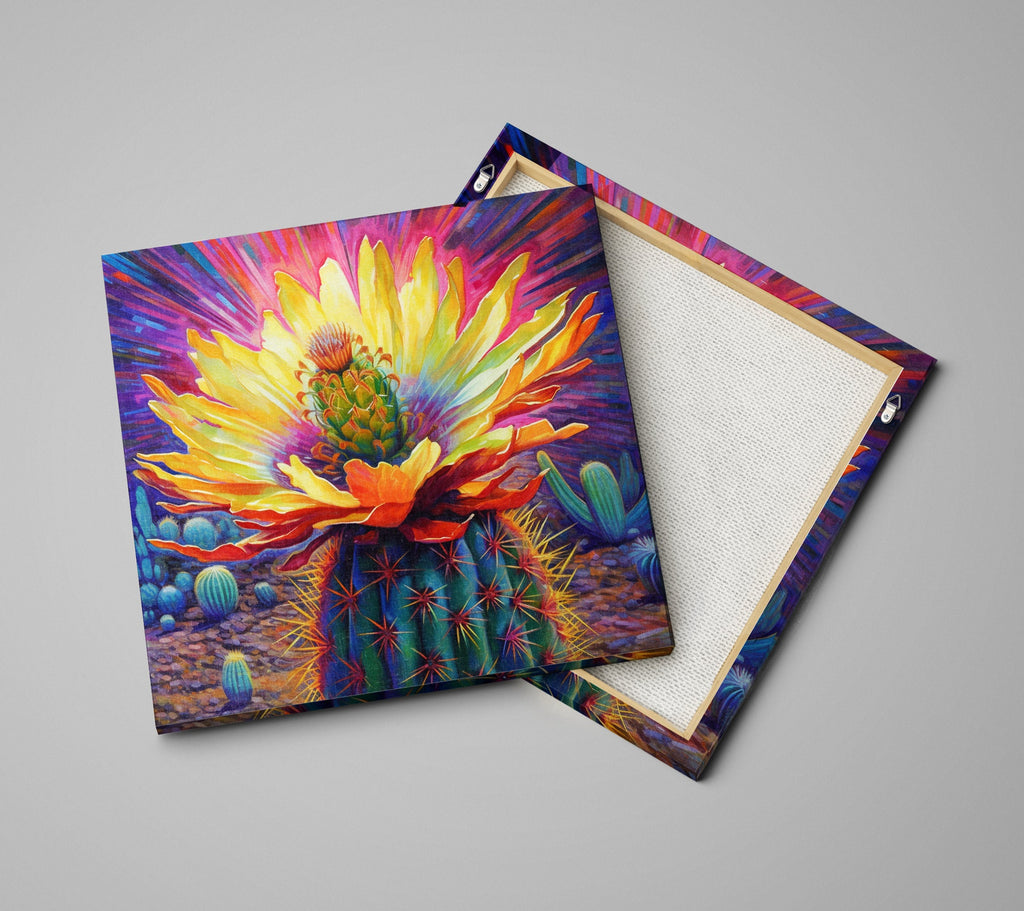 Saguaro Bloom Canvas – Vibrant Desert Cactus Art | Large Colorful Wall Print