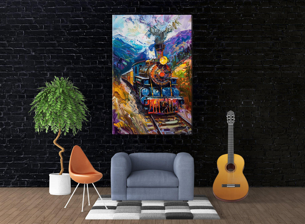 Vintage Train Painting – Classic Locomotive Art on Extra Large Canvas Print