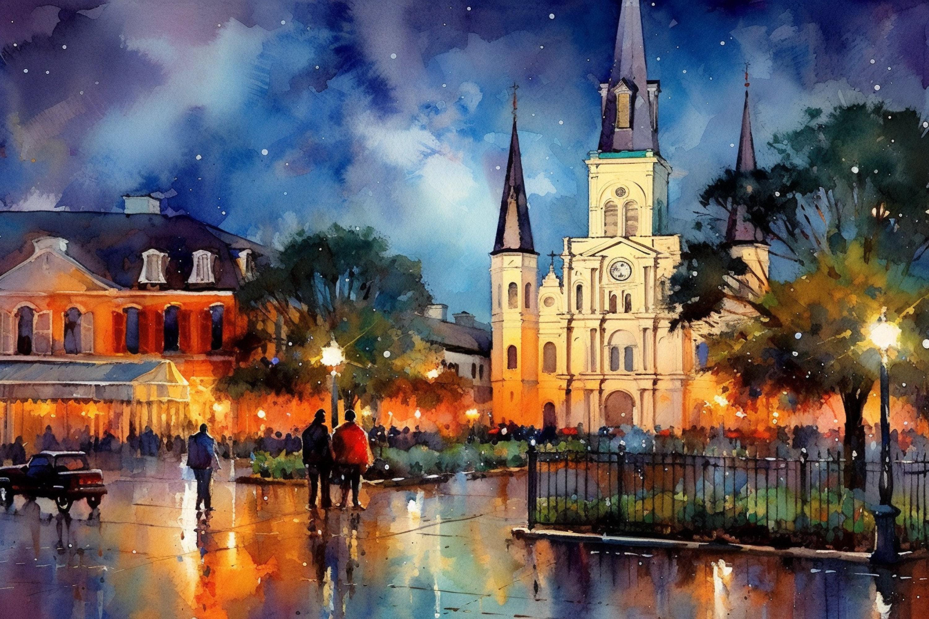 New Orleans Church Watercolor Wall Art Print, Giclee Print on Canvas, Artist Paper, Watercolor Paper, Available in Extra Large Sizes