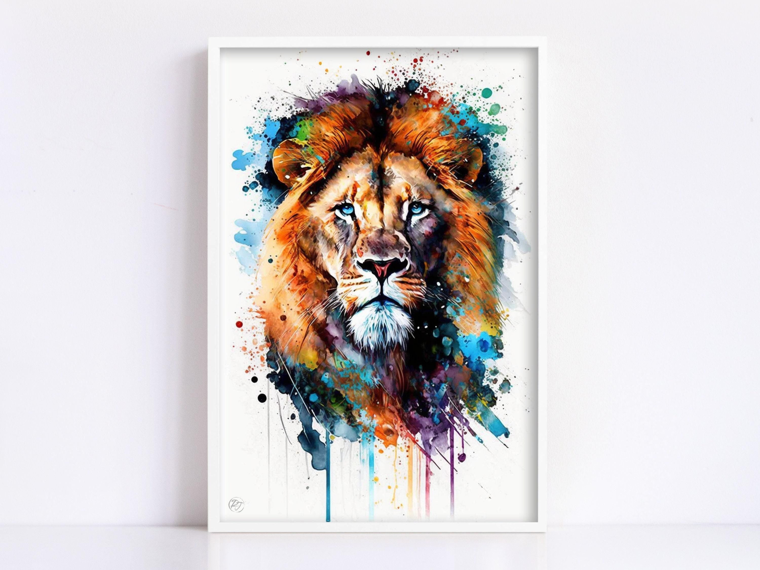 Savannah King: Watercolor Lion Wall Decor Print, Giclee Print on Canvas, Artist Paper, Watercolor Paper, Available in Extra Large Sizes