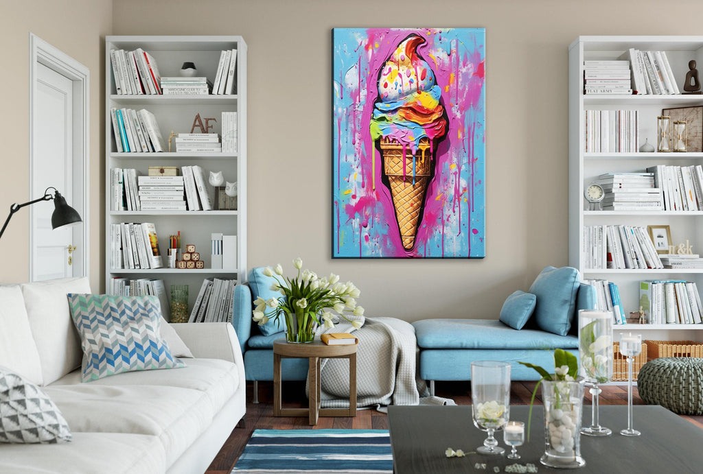 Ice Cream Pop Art - Large Canvas Print | Vibrant Colorful Ice Cream Cone Art