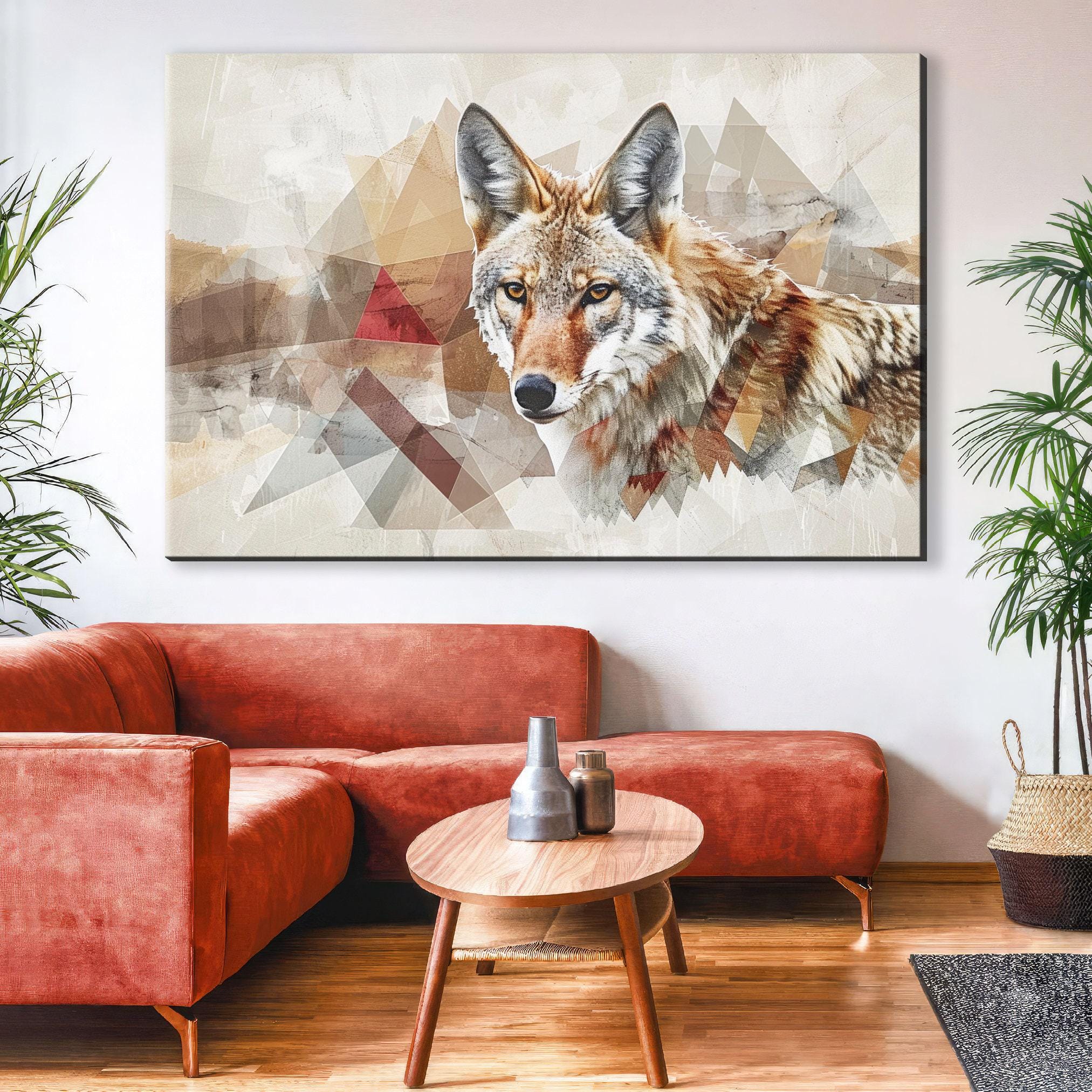 Minimalist Desert Coyote | Large Canvas Art - Modern Chic Gallery Wrapped Print