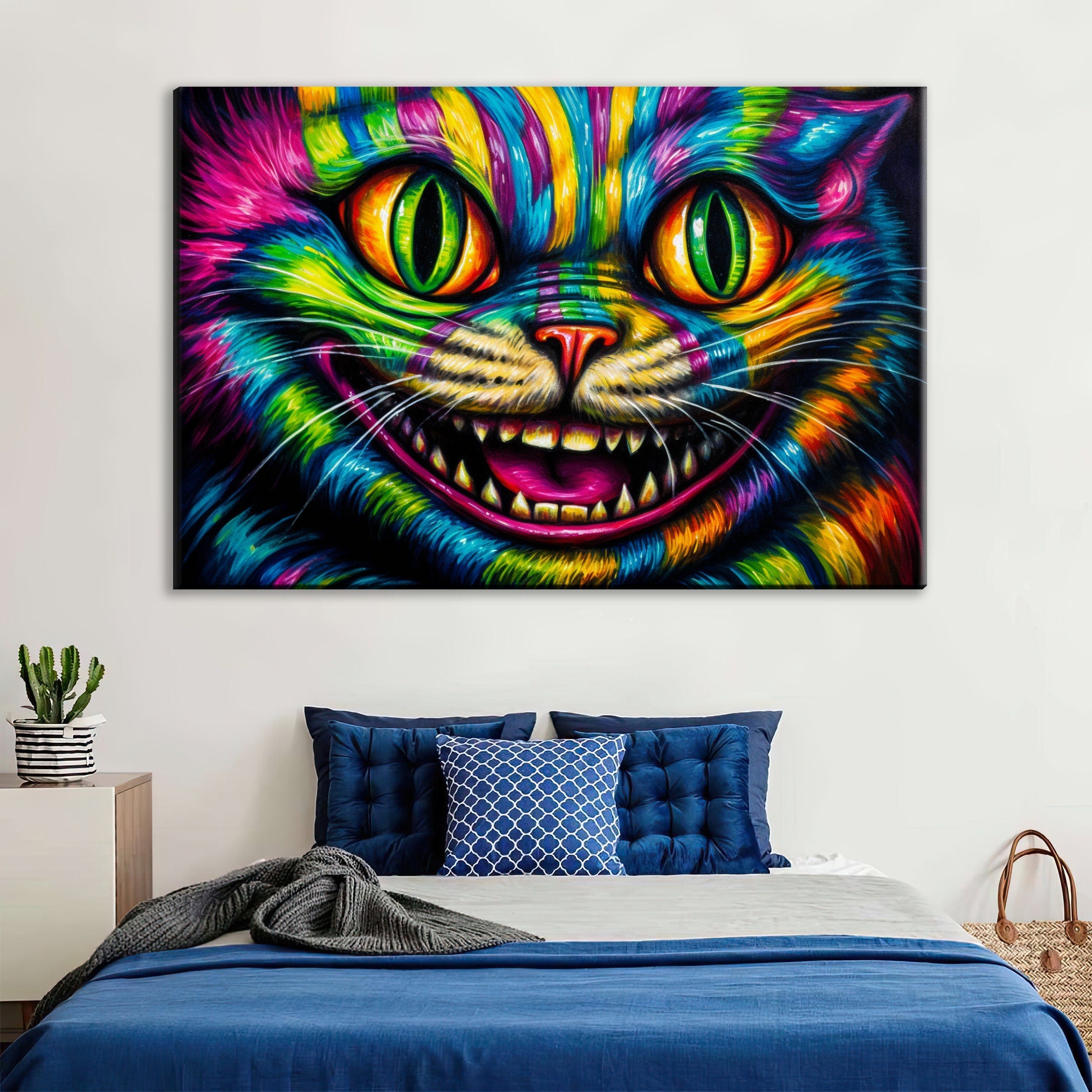 Whimsical Canvas Print – Cheshire Cat Artwork on Gallery Wrapped Canvas, Ready to Hang