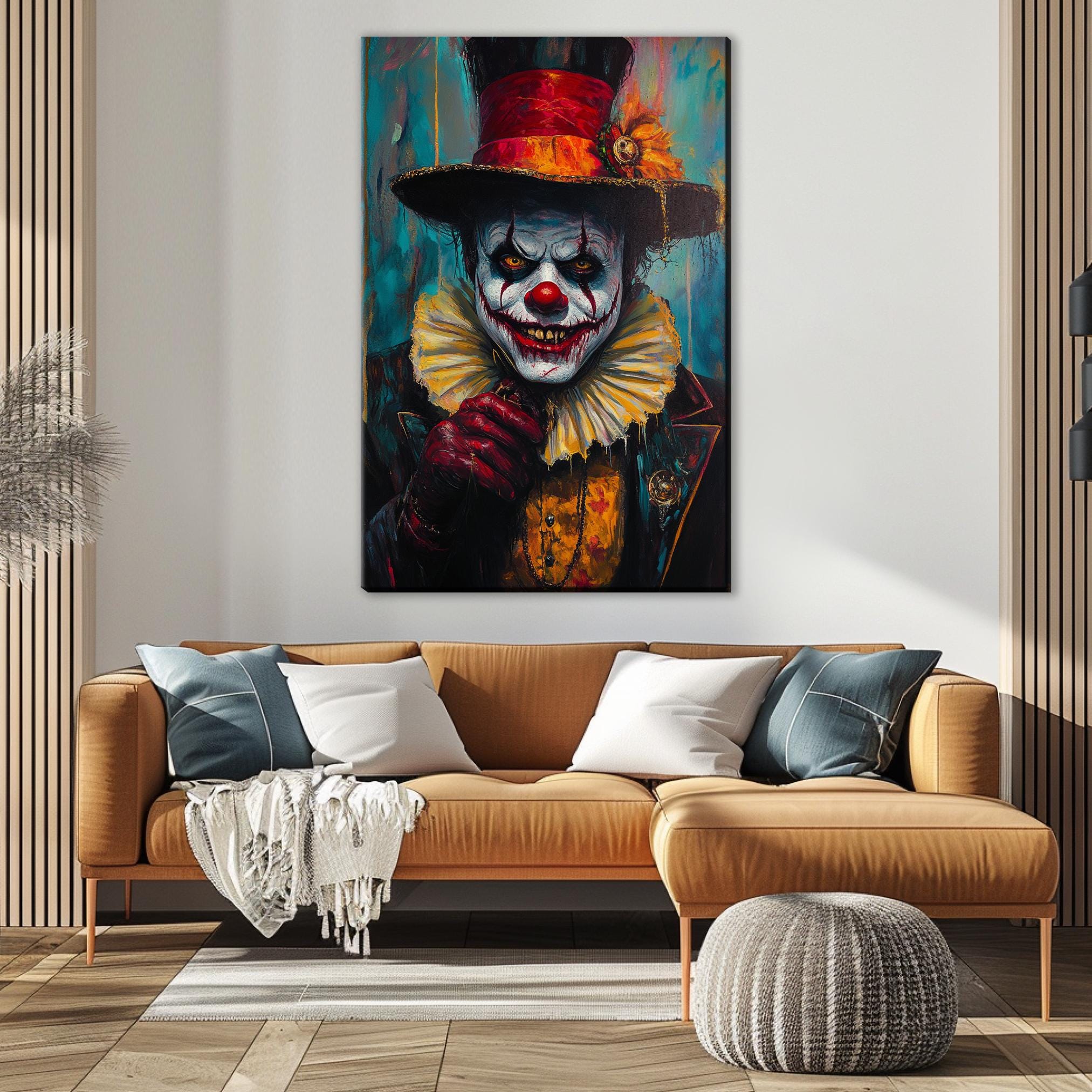 Sinister Clown Wall Art – Frightening Halloween Canvas Print | Extra Large Gallery Wrapped Canvas