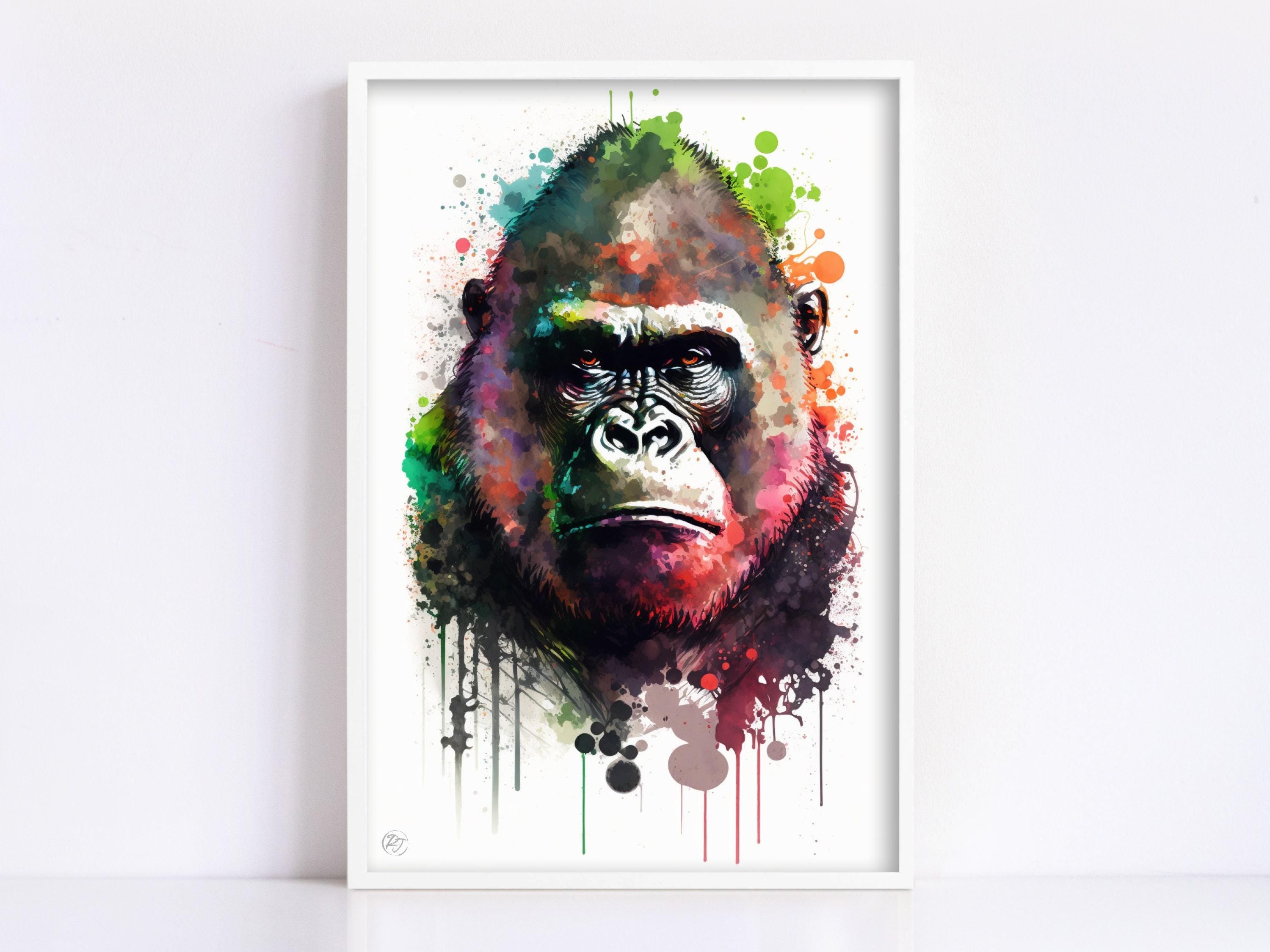 Gorilla Majesty: Watercolor Gorilla Wall Art Print, Giclee Print on Canvas, Artist Paper, Watercolor Paper, Available in Extra Large Sizes