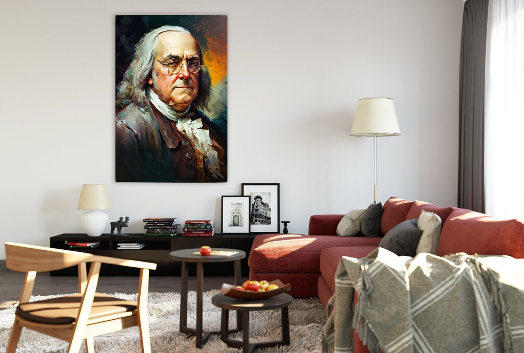 Benjamin Franklin Canvas Art - Founding Father Portrait | Historical Wall Art Print