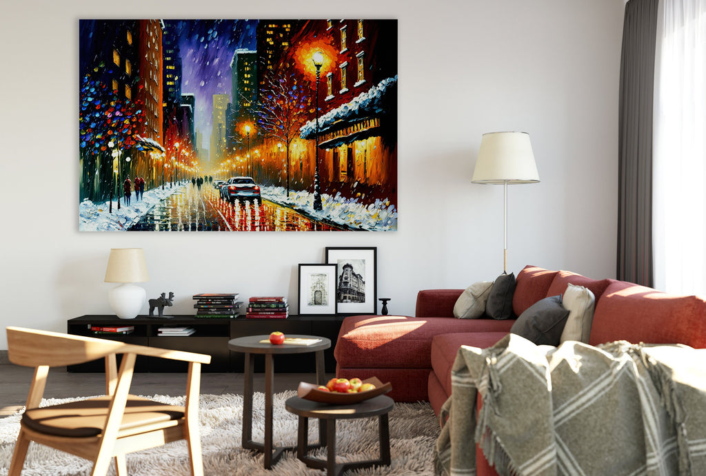 New York Snow Canvas – Cityscape Wall Art With Wooden Frame & Acid Free Ink Print