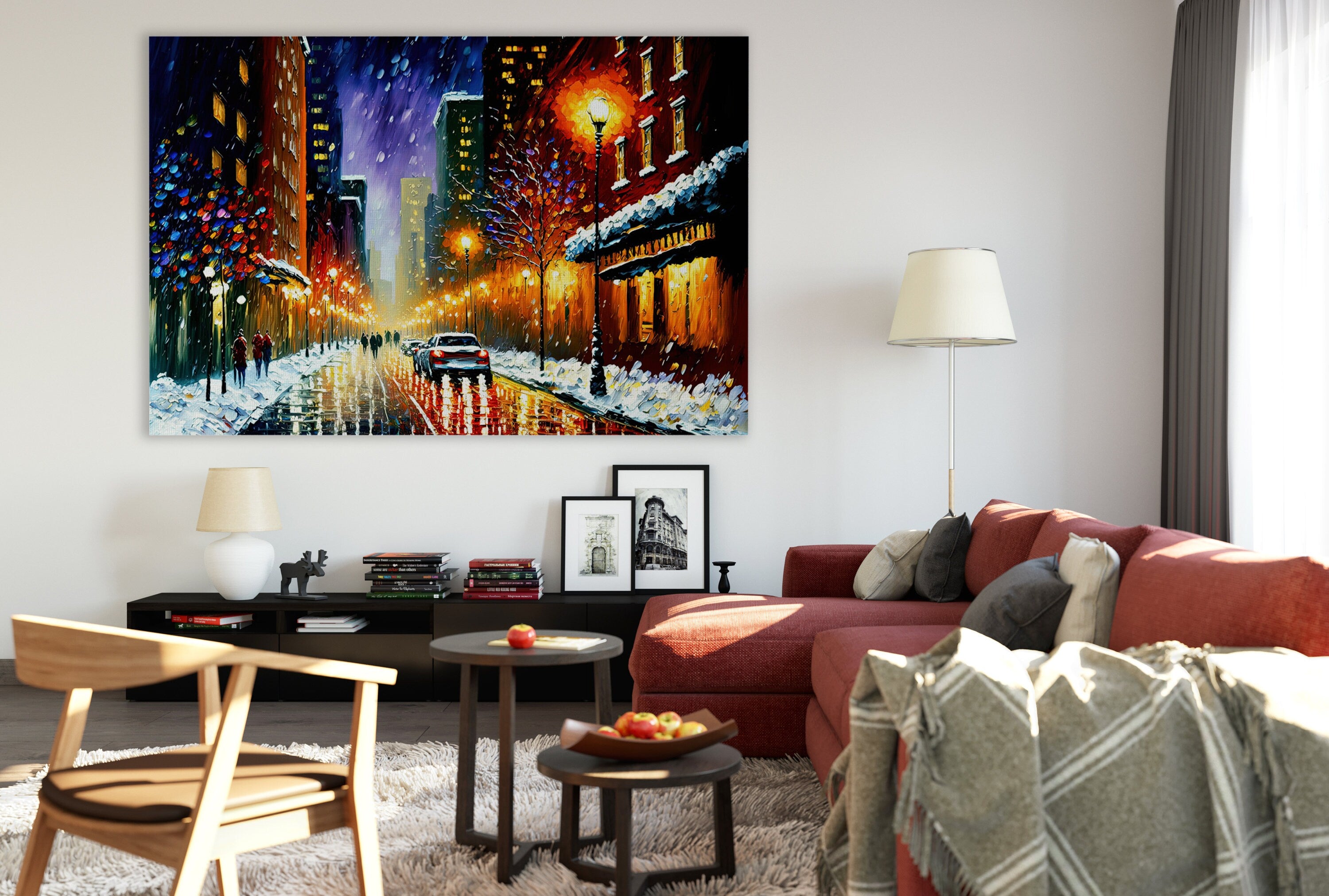 New York Snow Canvas – Cityscape Wall Art With Wooden Frame & Acid Free Ink Print