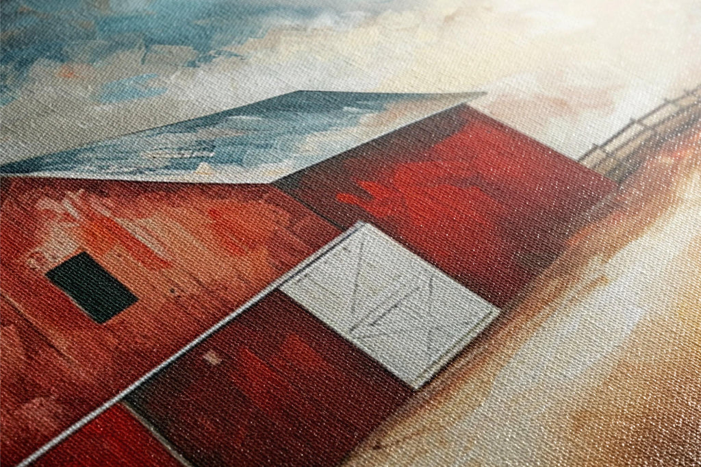 Rustic Farmhouse Wall Art - Large Canvas Art with Red Barn, Gallery Wrapped Canvas