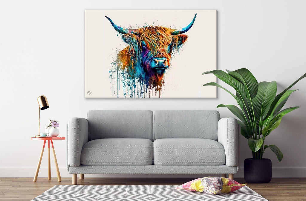 Rustic Beauty: Highland Cow Watercolor Painting, Giclee Print on Canvas, Artist Paper, Watercolor Paper, Available in Extra Large Sizes