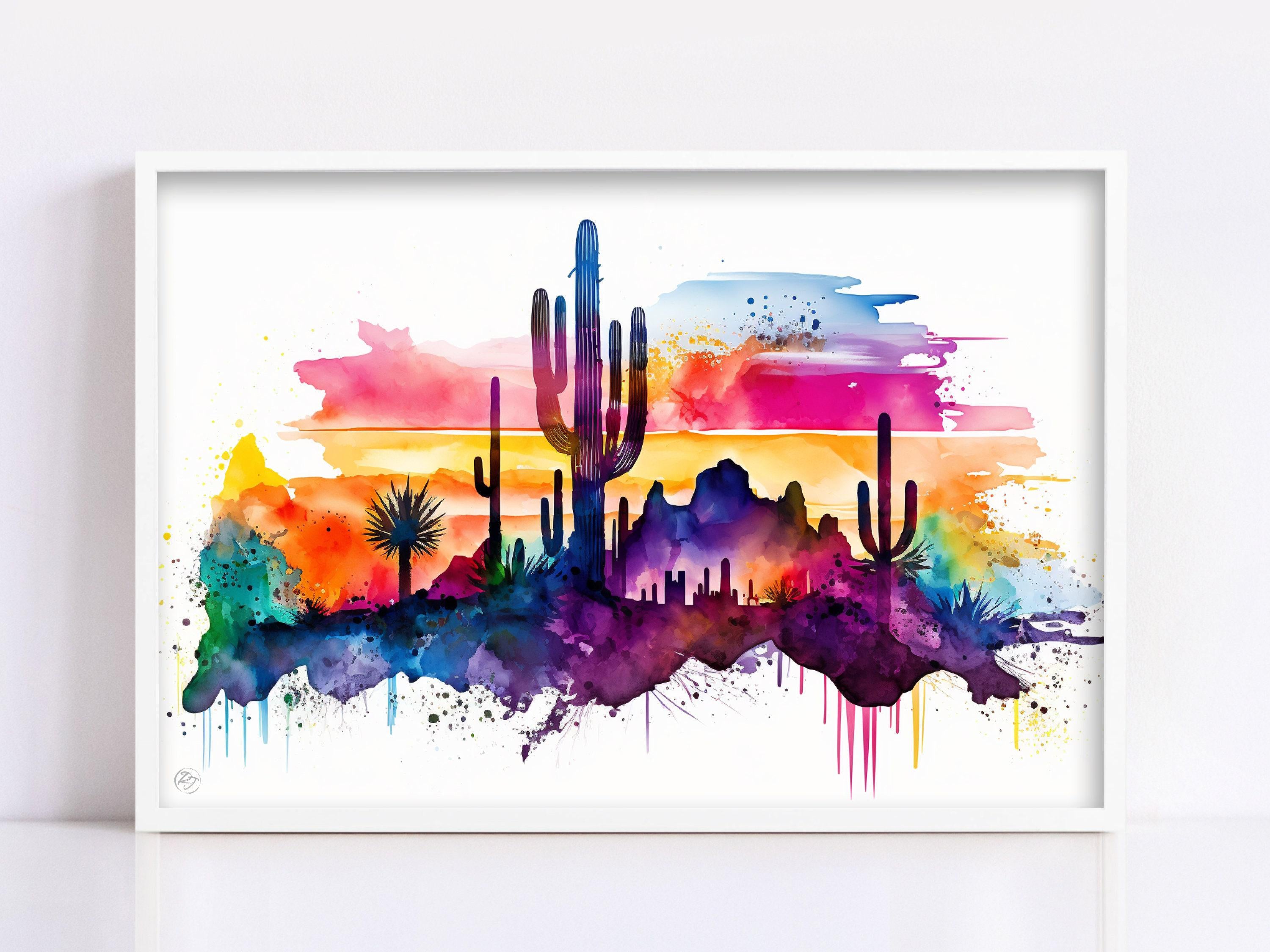 Southwest Desert Vista: Watercolor Landscape Art, Giclee Print on Canvas, Artist Paper, Watercolor Paper, Available in Extra Large Sizes