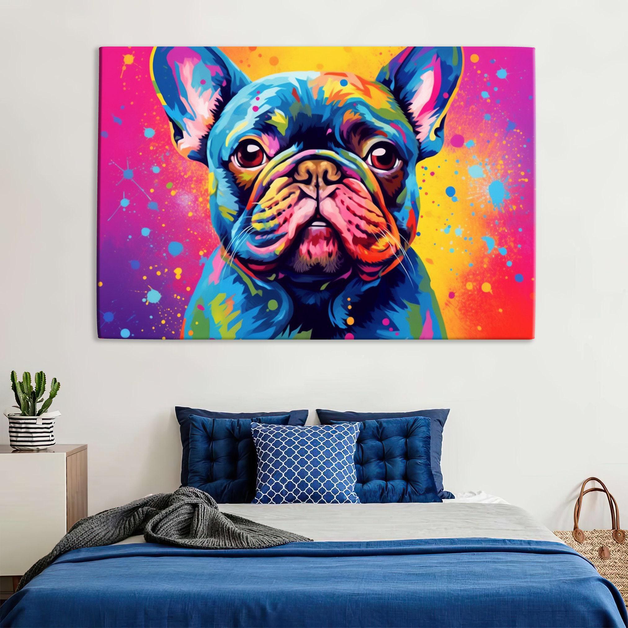 French Bulldog Canvas Print - Vibrant Dog Painting | Large Colorful Bulldog Art