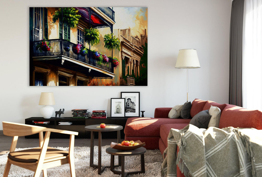 New Orleans Wall Art - French Quarter Painting | Vibrant NOLA Balcony Art Canvas