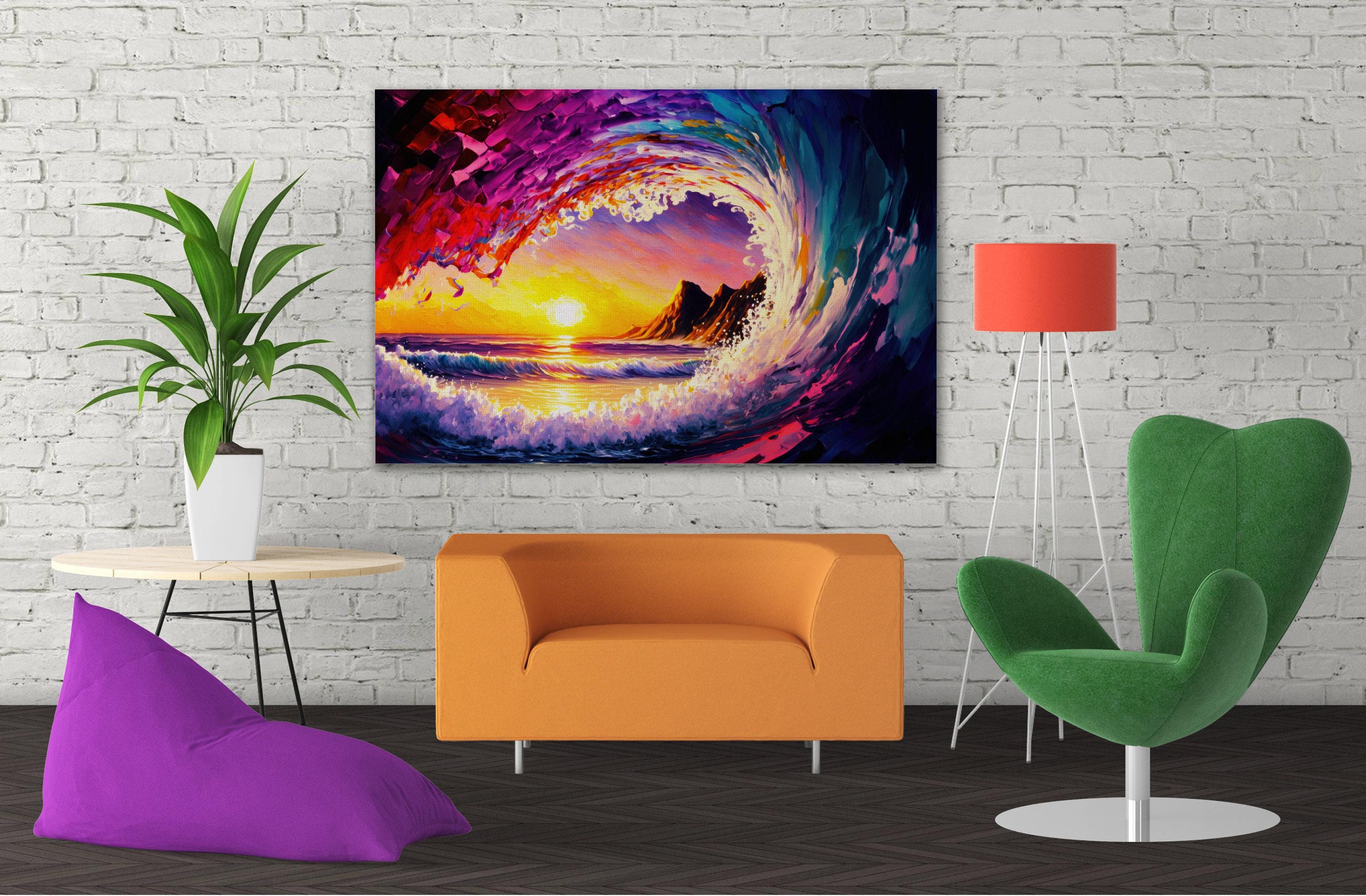 Ocean Wave Canvas Print - Hawaii Surfer Art | Big Wave Art Print, Vibrant Sunset Colors
