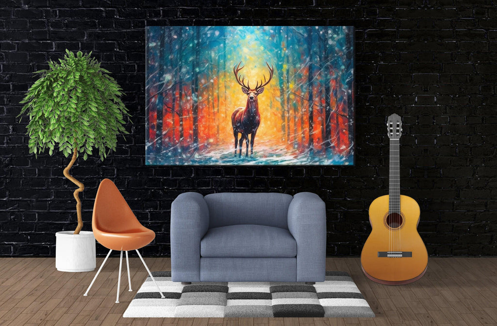 Christmas Reindeer Canvas | Large Rustic Christmas Print - Gallery Wrapped Art
