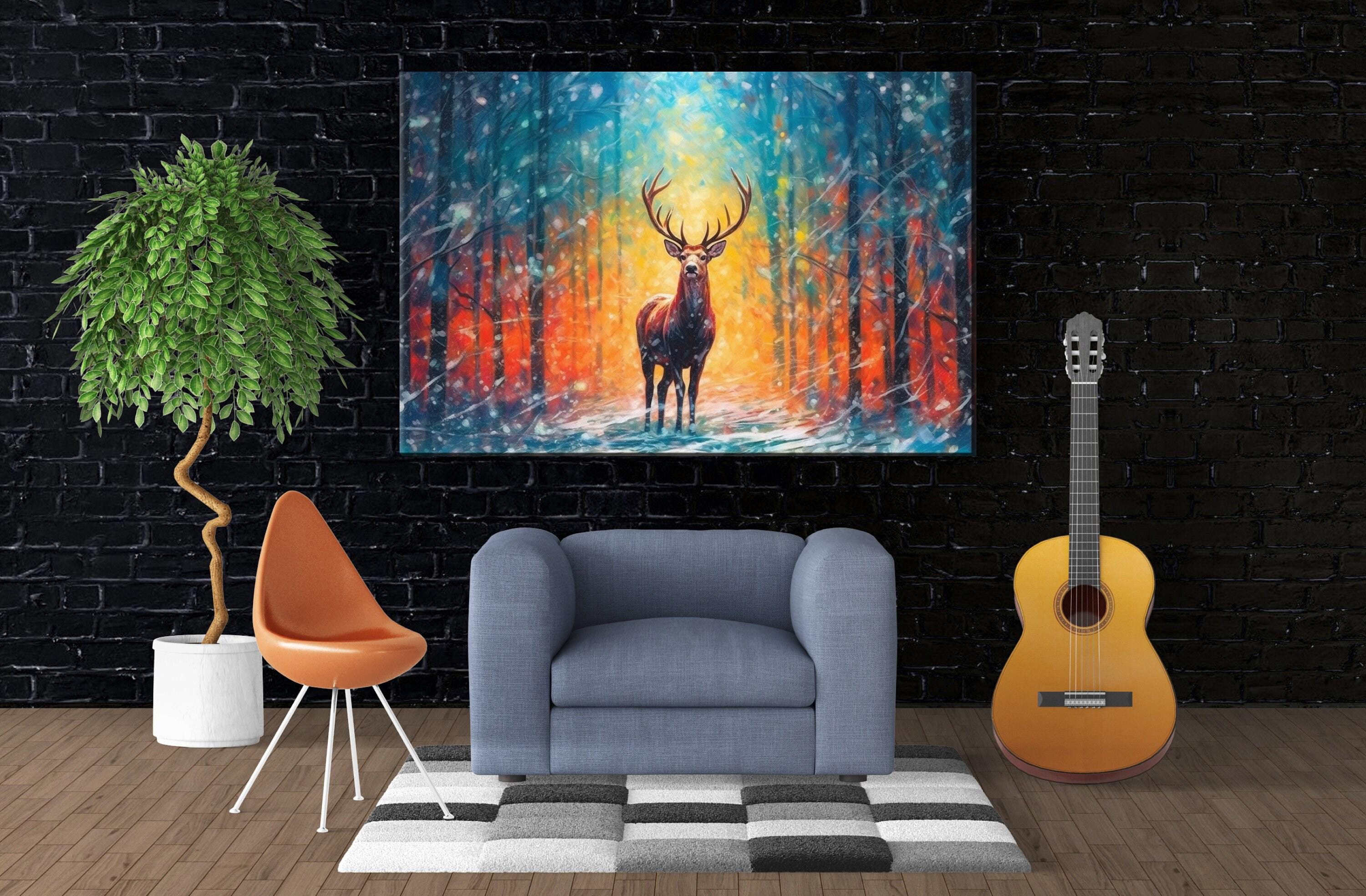 Christmas Reindeer Canvas | Large Rustic Christmas Print - Gallery Wrapped Art
