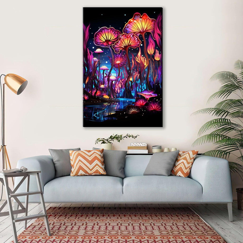 Mushroom Trip Canvas – Psychedelic Mushroom Art on Large Gallery Wrapped Canvas Wall Art