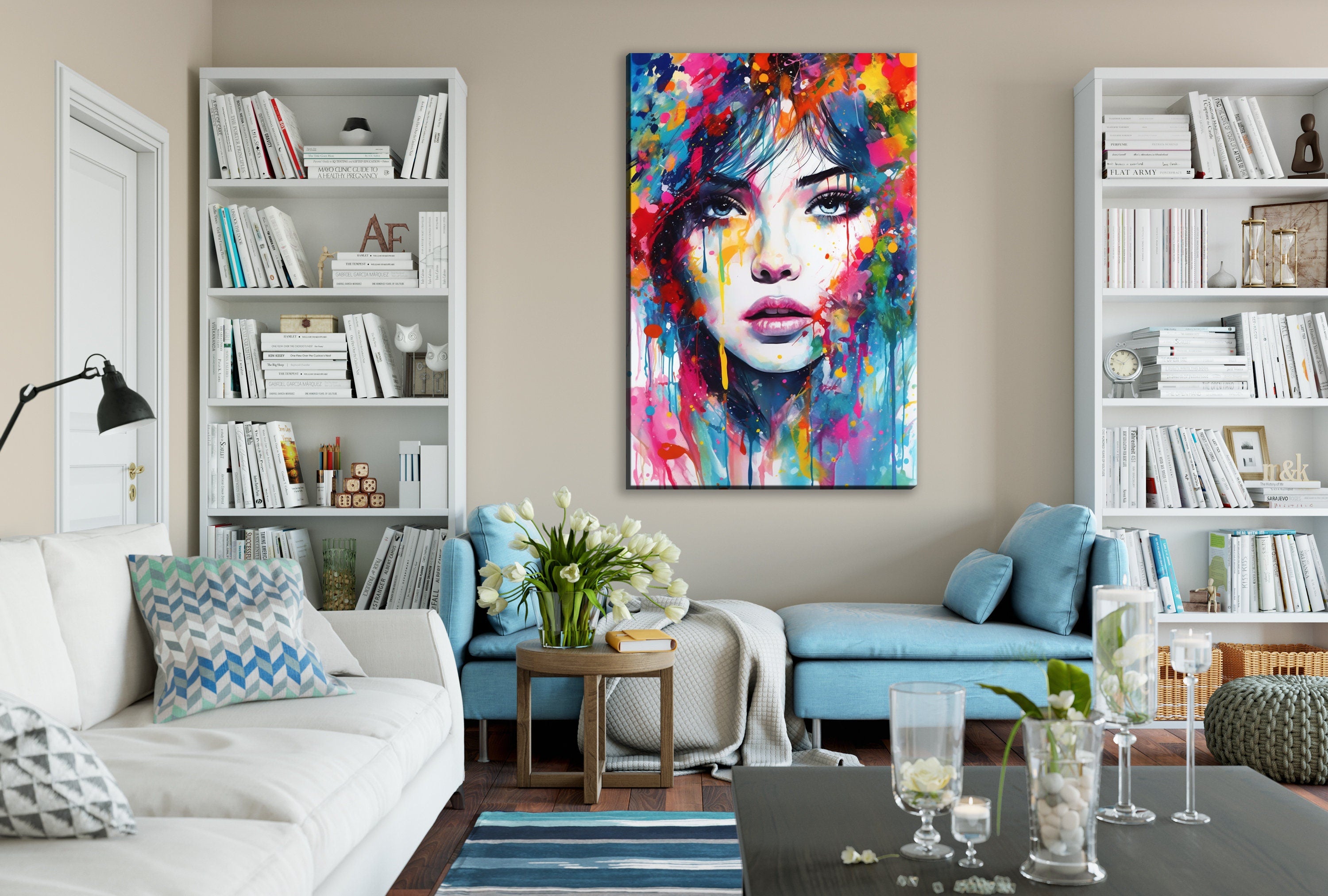 Woman Face Painted Art | Contemporary Pop Art Canvas - Feminine Beauty, Scratch Resistant Print