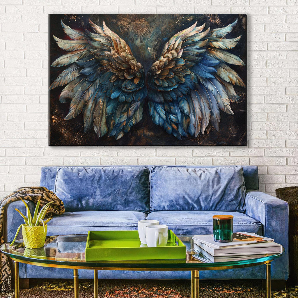 Angel Wings Print - Large Canvas Art | Ornate Feathered Wing Painting on Gallery Wrapped Canvas
