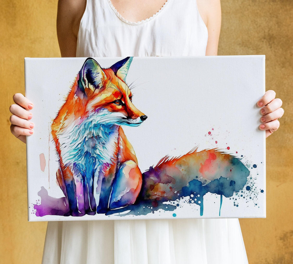 Fox Elegance: Watercolor Fox Wall Art Print, Giclee Print on Canvas, Artist Paper, Watercolor Paper, Available in Extra Large Sizes