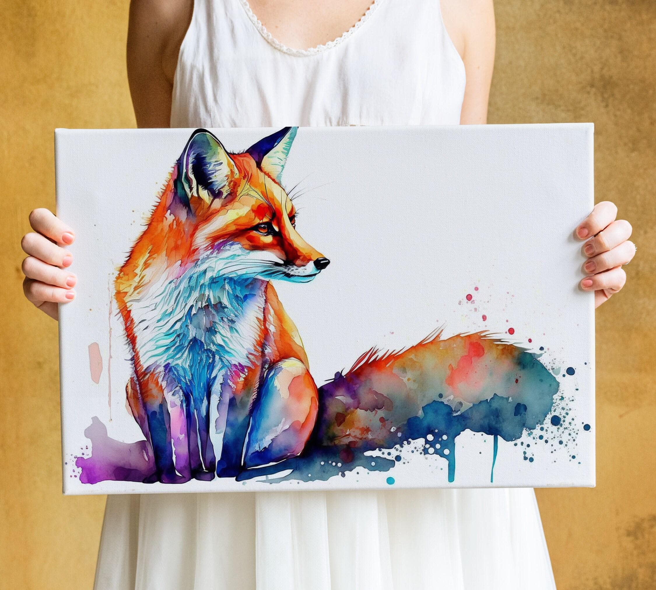 Fox Elegance: Watercolor Fox Wall Art Print, Giclee Print on Canvas, Artist Paper, Watercolor Paper, Available in Extra Large Sizes