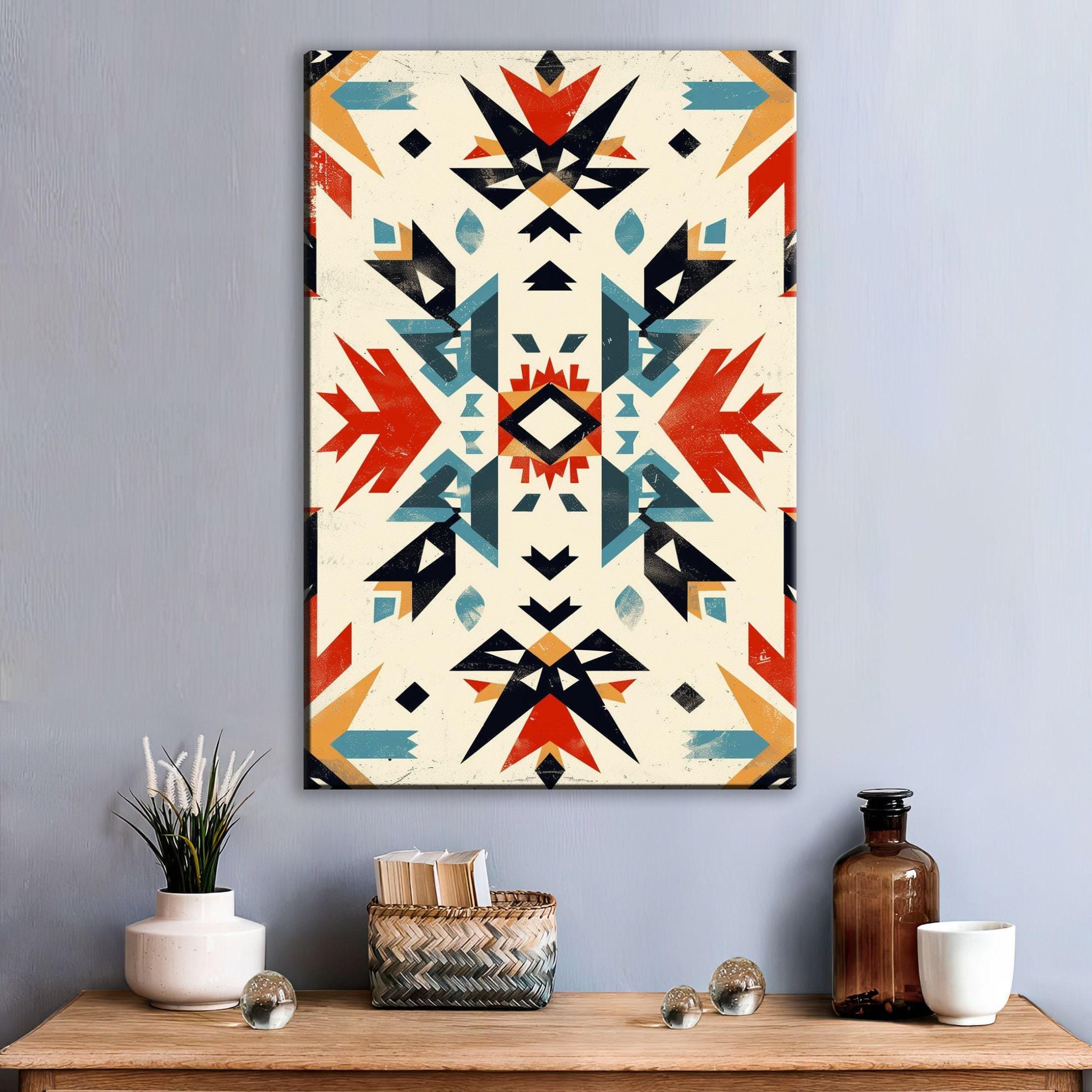 Native American Wall Decor – Extra Large Gallery Wrapped Canvas With Tribal Pattern Art