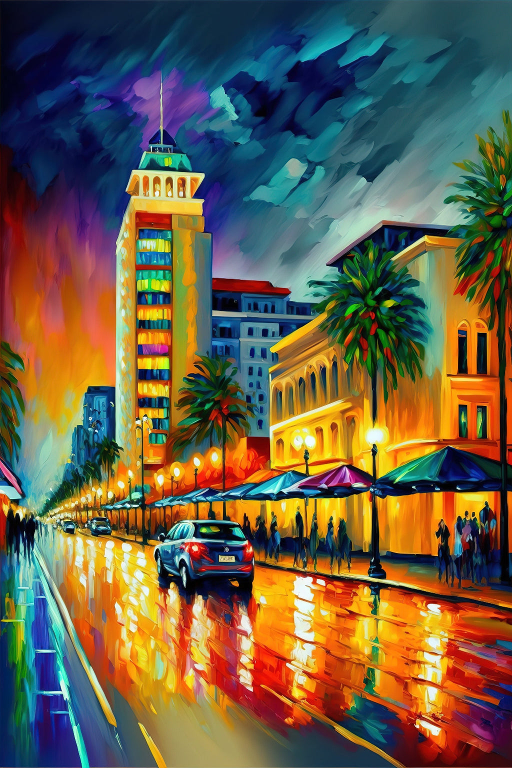 Miami Wall Art – Vibrant South Beach Painting on Gallery Ready Canvas Print
