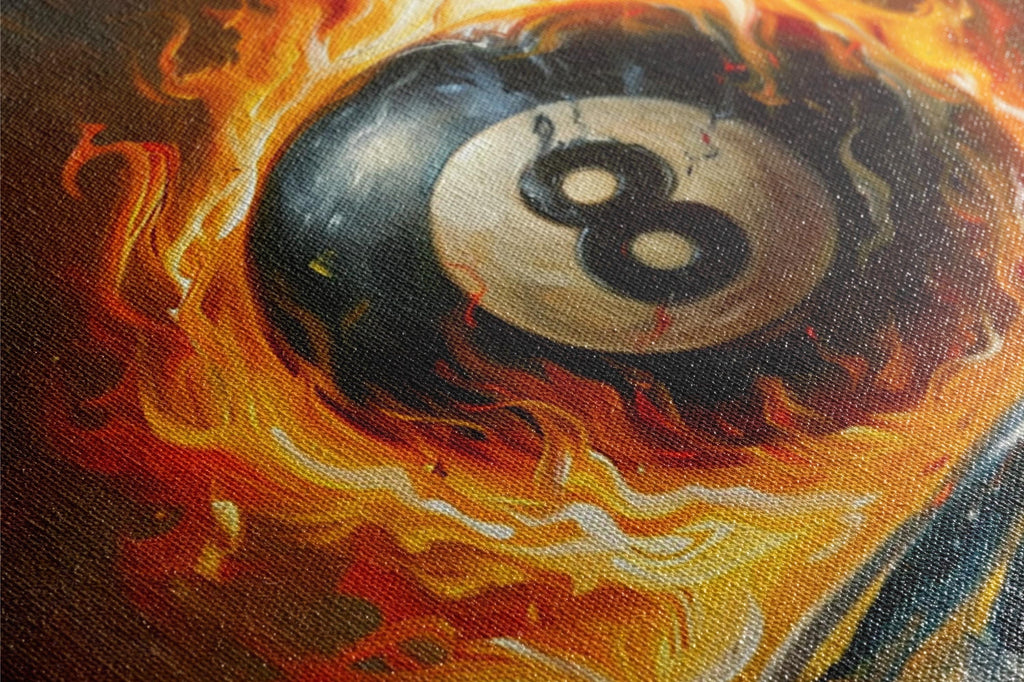 Flaming 8 Ball Wall Art – Extra Large Gallery Wrapped Canvas for Game Room Decor